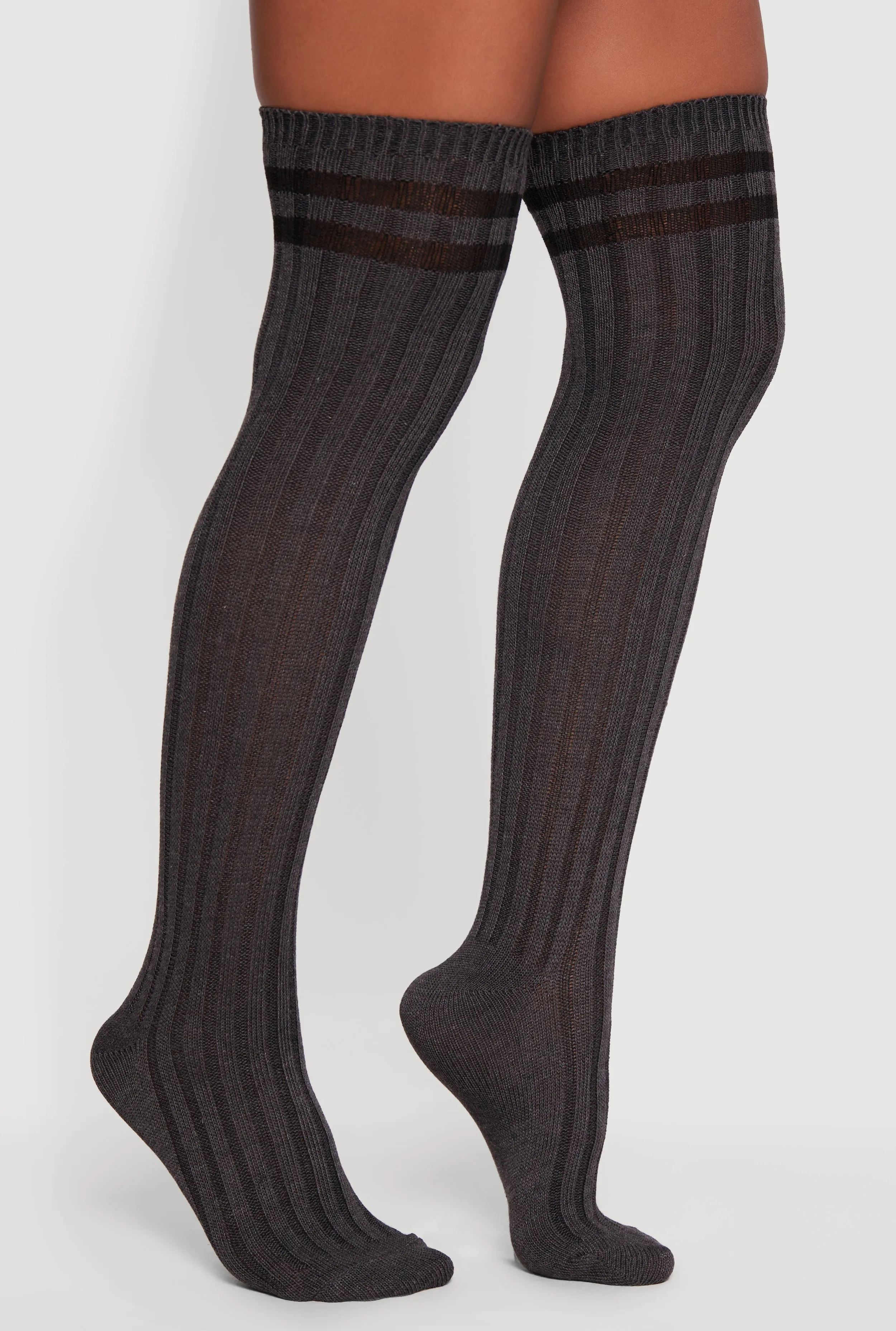 Rib Knit Varsity Stripe Over the Knee Socks Size 9-11 sold by Rainbow