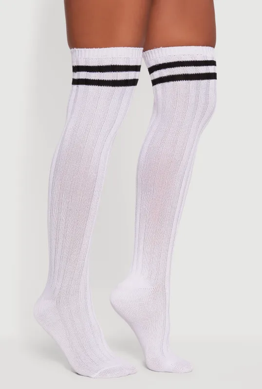 Rib Knit Varsity Stripe Over the Knee Socks Size 9-11 sold by Rainbow