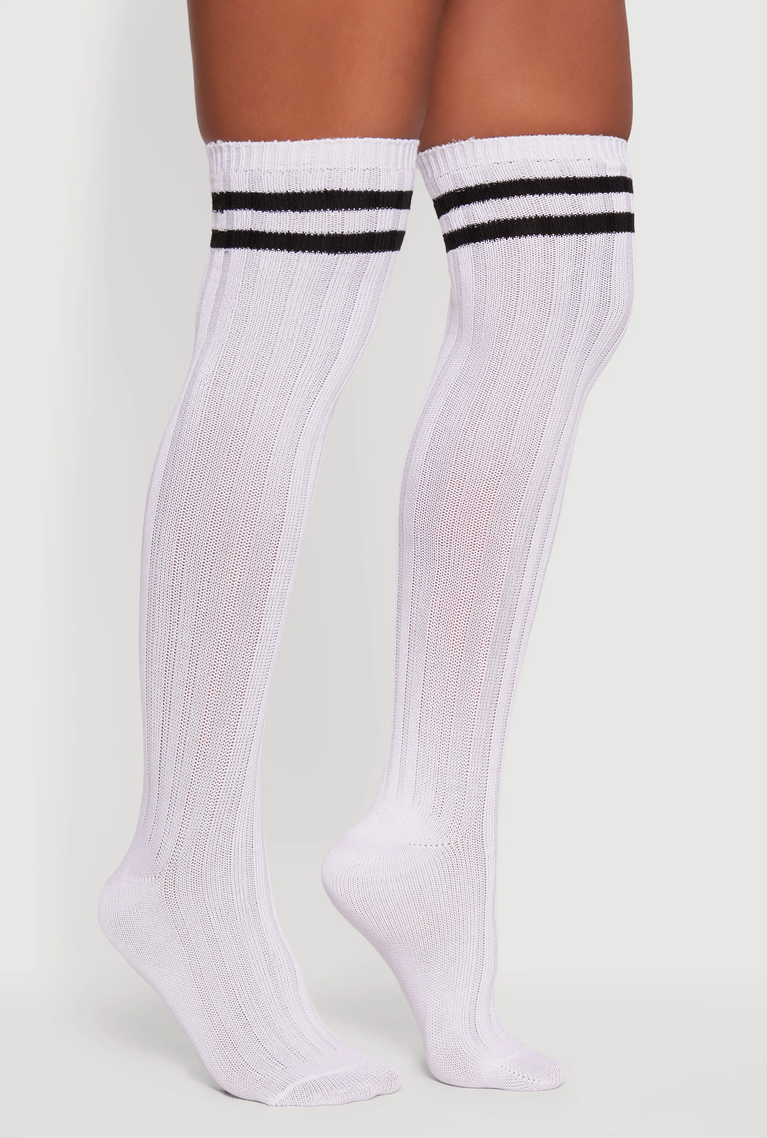 Rib Knit Varsity Stripe Over the Knee Socks Size 9-11 sold by Rainbow