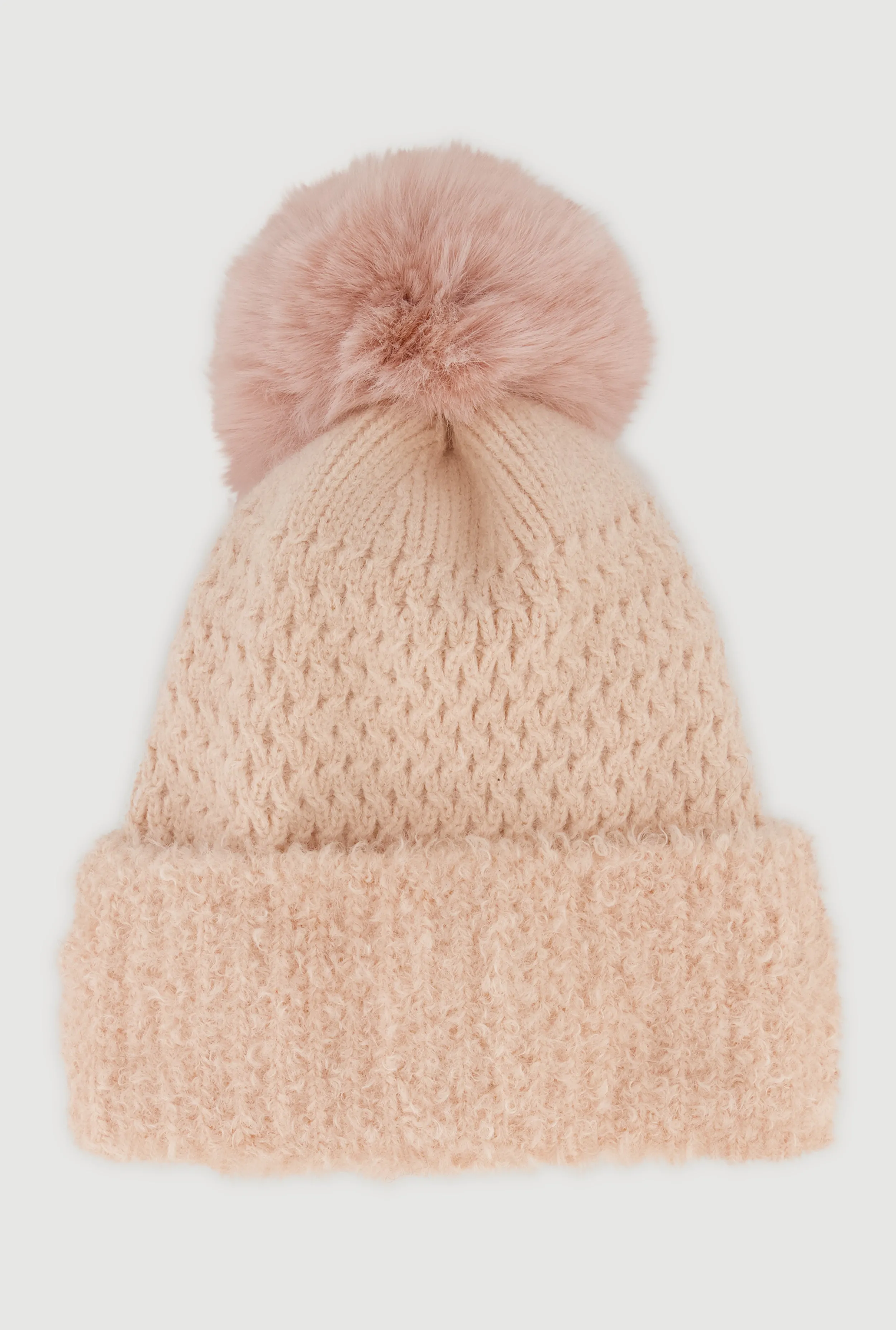 Eyelash Knit Trim Pom Pom Beanie sold by Rainbow