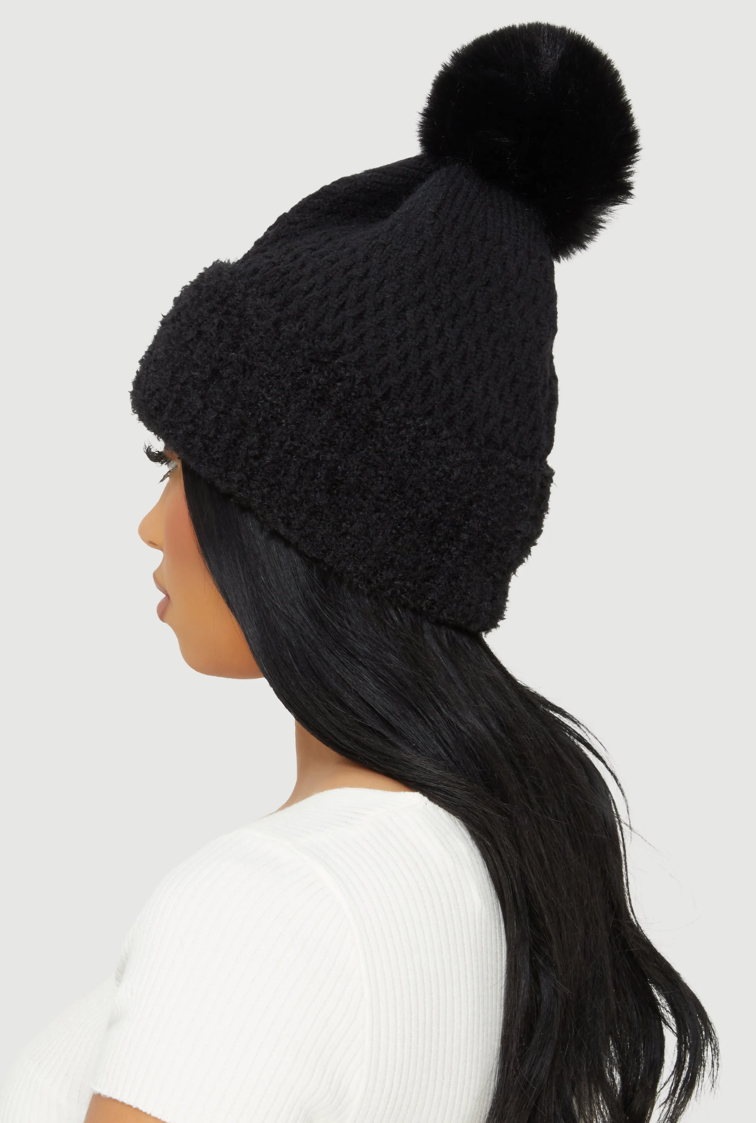 Eyelash Knit Trim Pom Pom Beanie sold by Rainbow product image thumbnail 3