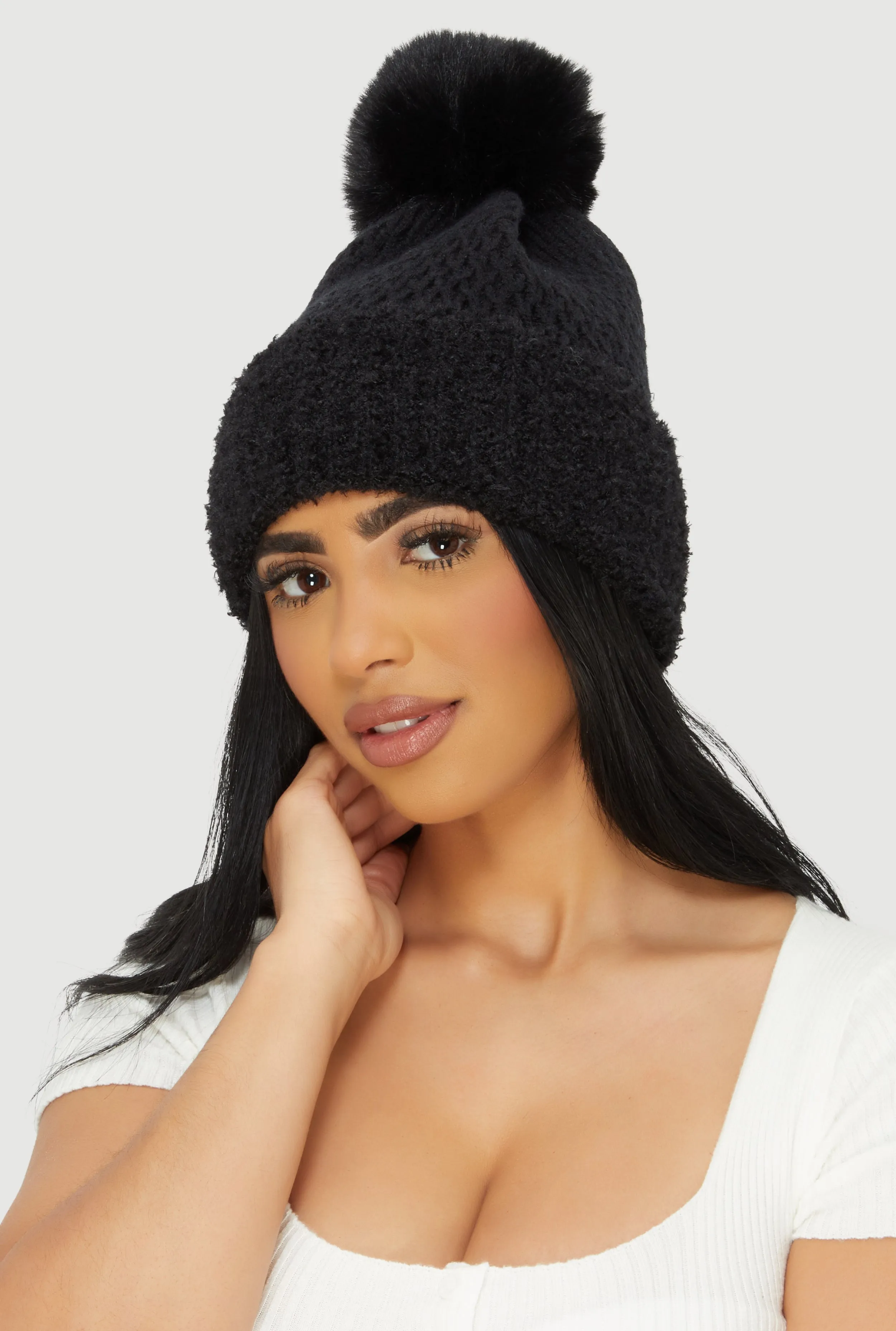 Eyelash Knit Trim Pom Pom Beanie sold by Rainbow product image thumbnail 2