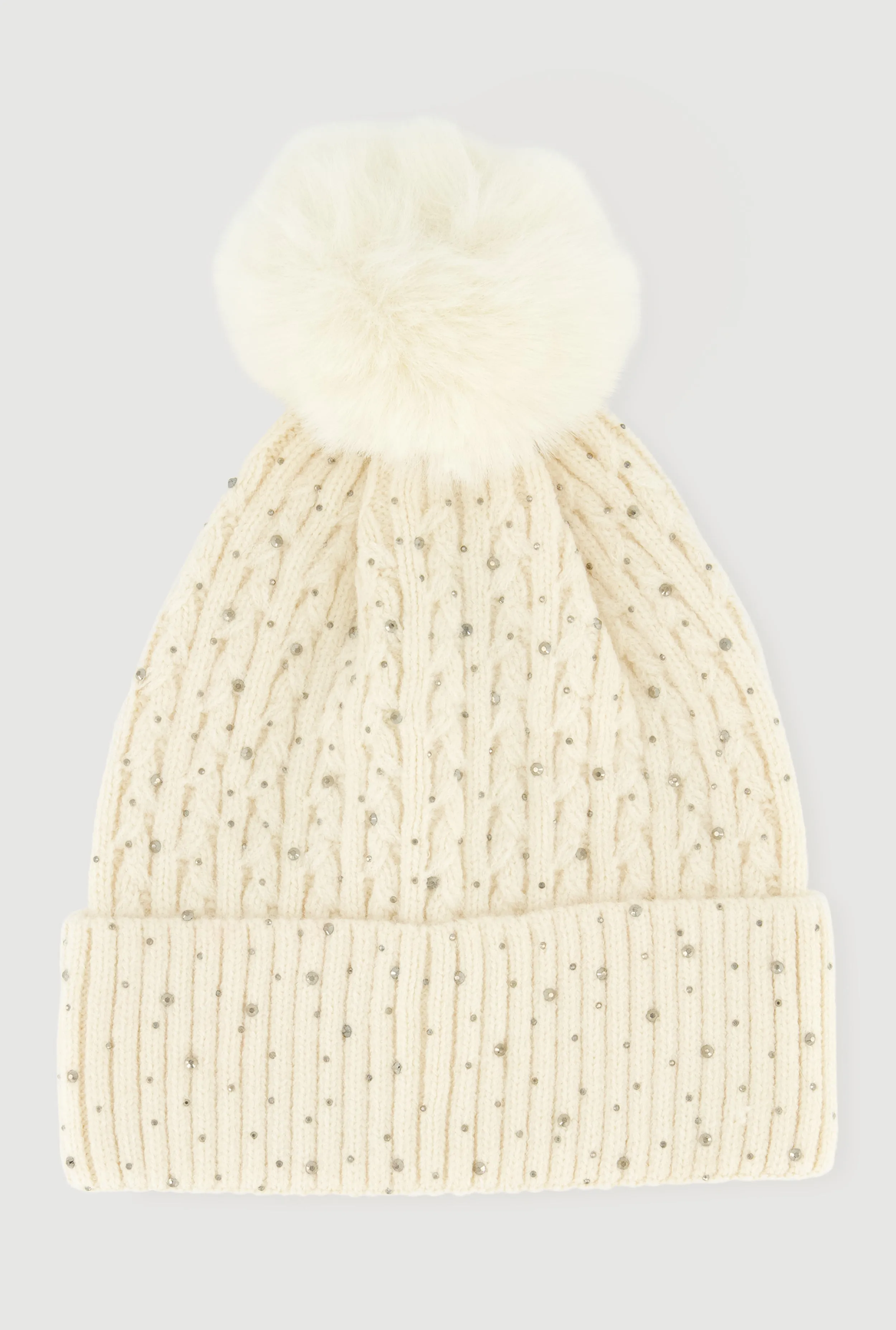 Rhinestone Cable Knit Pom Pom Beanie sold by Rainbow product image thumbnail 3