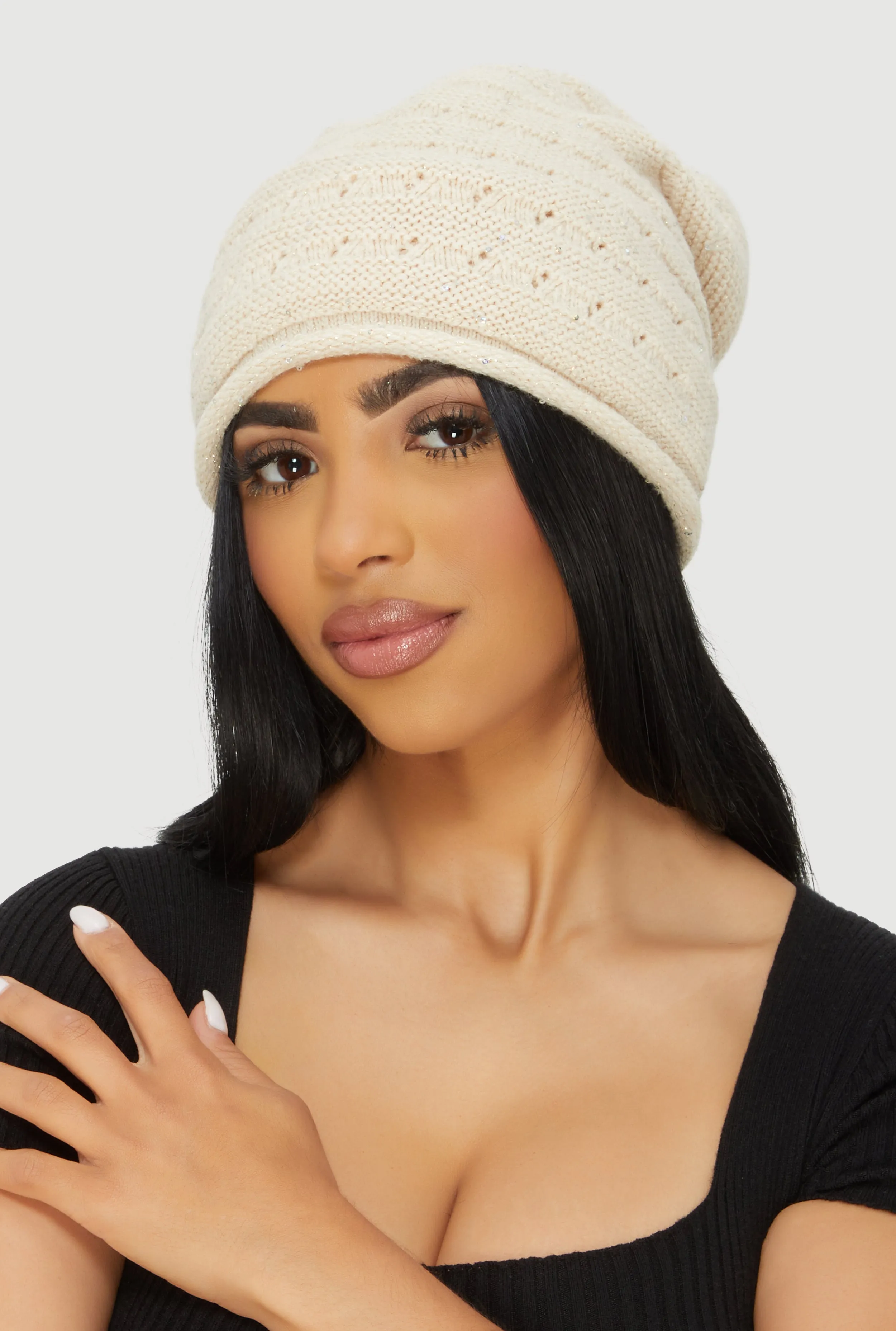 Sequin Detail Lurex Slouch Beanie sold by Rainbow product image thumbnail 2