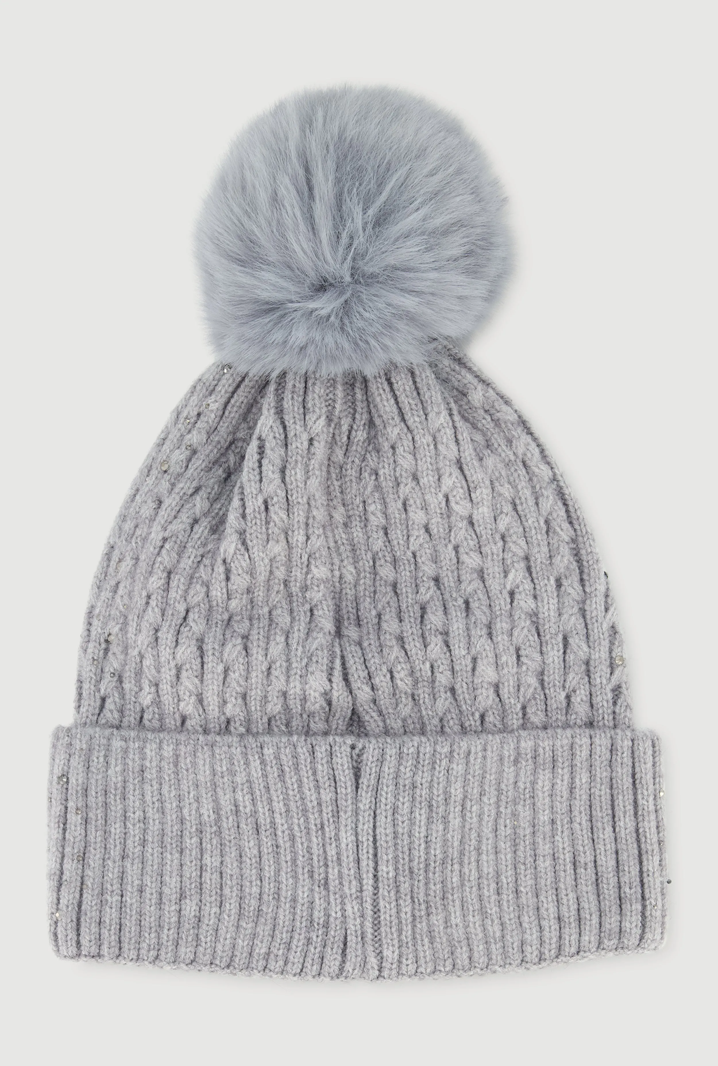 Rhinestone Cable Knit Pom Pom Beanie sold by Rainbow product image thumbnail 5