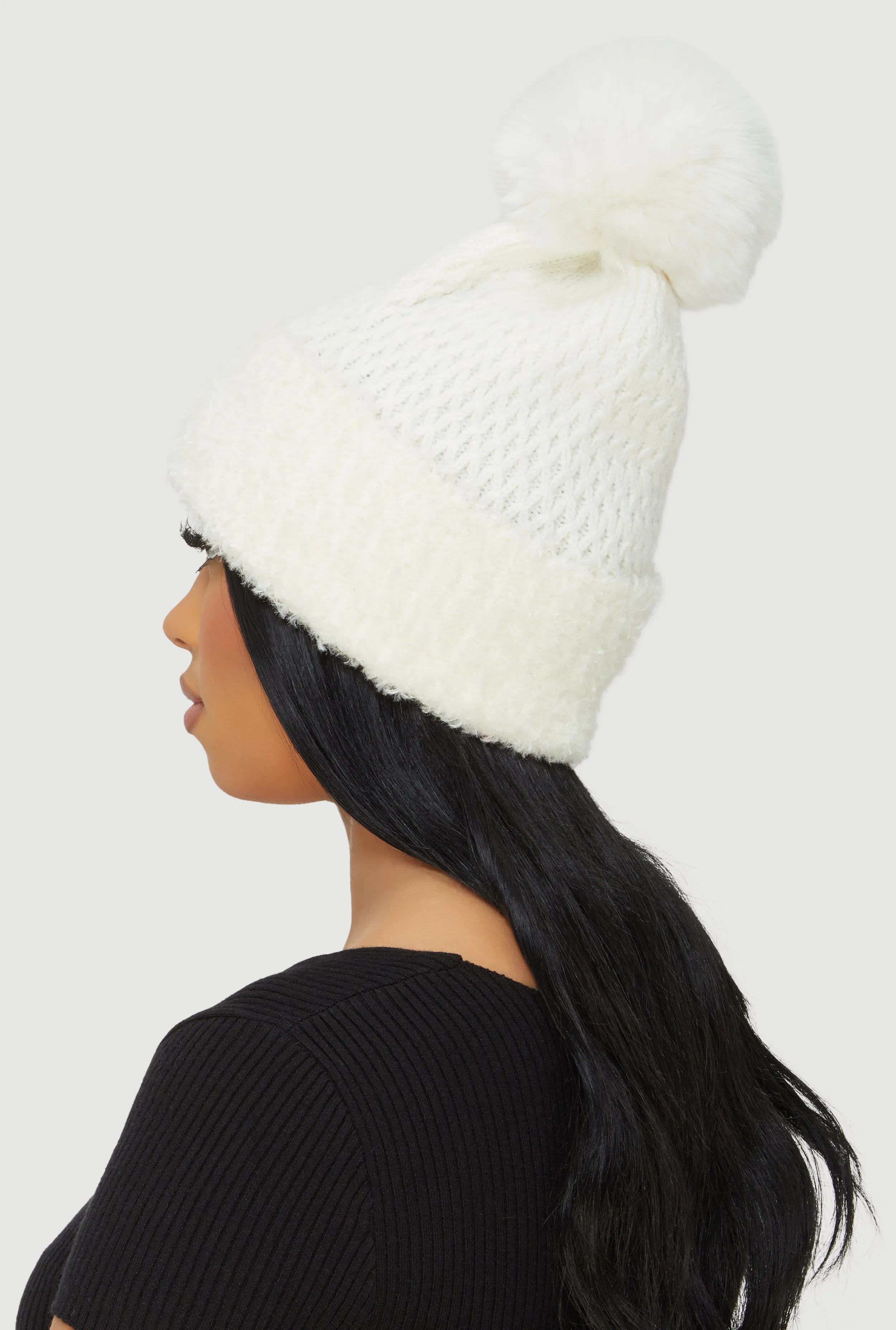 Eyelash Knit Trim Pom Pom Beanie sold by Rainbow product image thumbnail 3