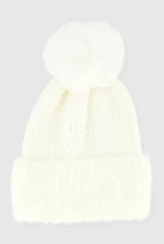 Eyelash Knit Trim Pom Pom Beanie sold by Rainbow