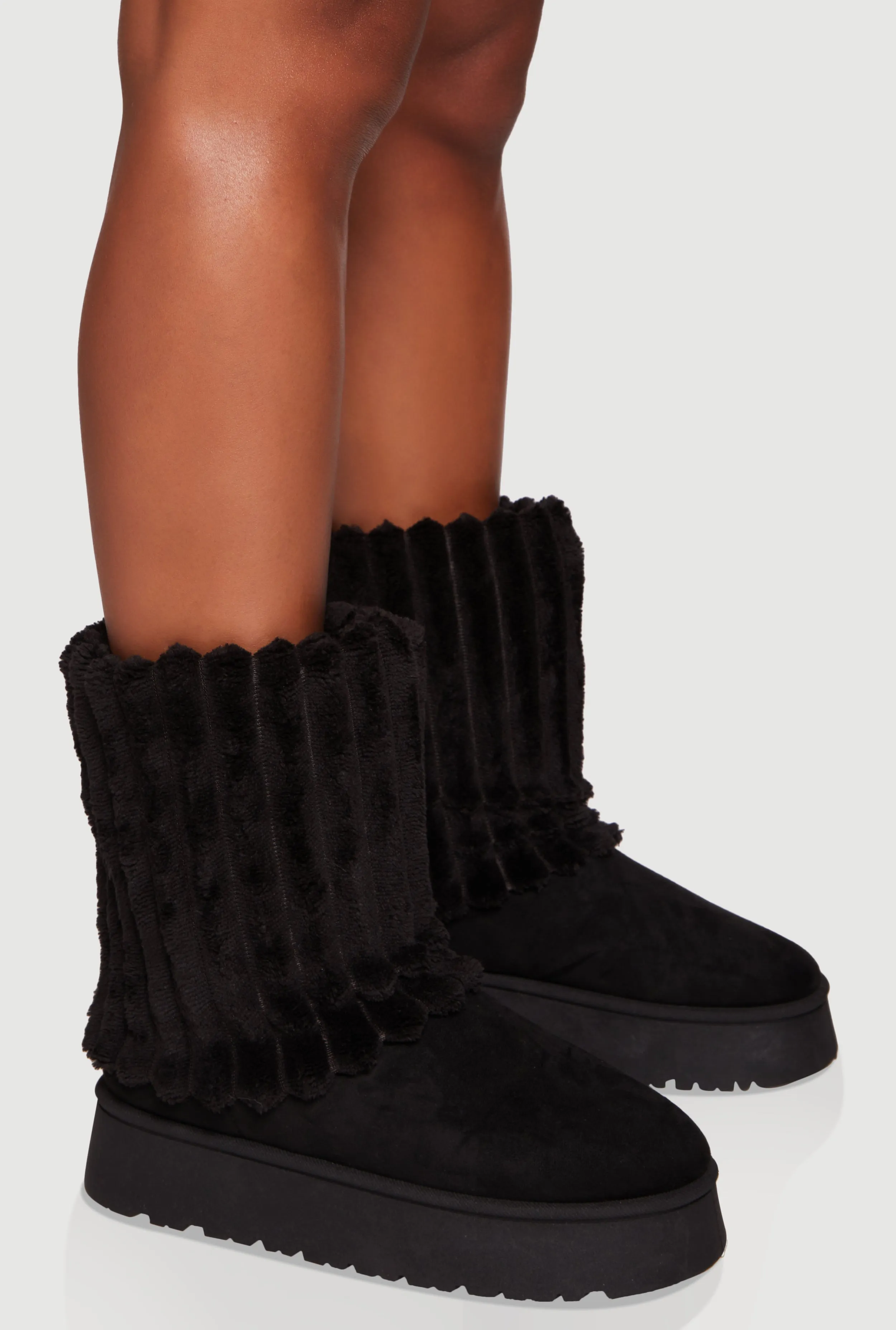 Rib Knit Faux Fur Round Toe Platform Booties sold by Rainbow product image thumbnail 2