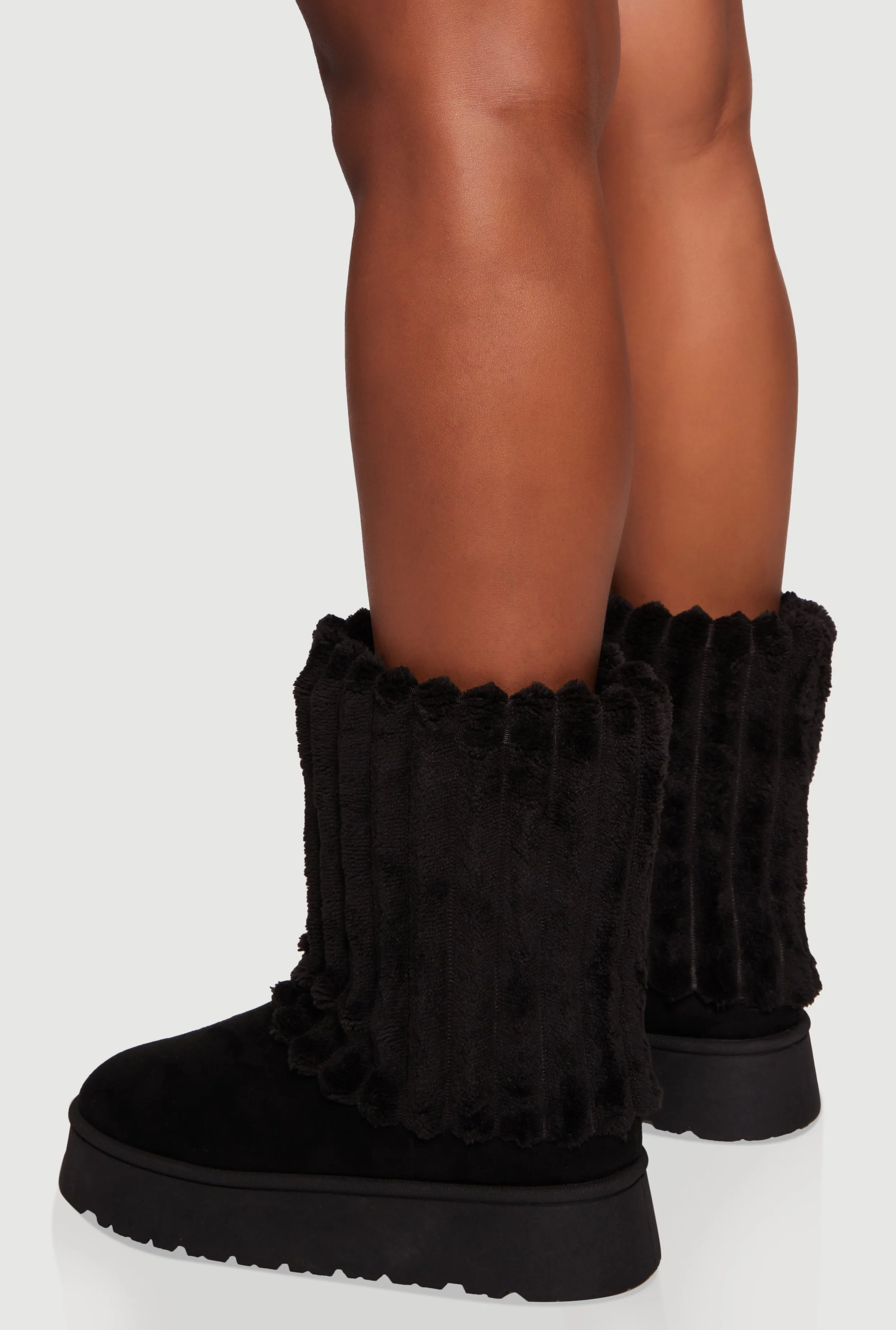 Rib Knit Faux Fur Round Toe Platform Booties sold by Rainbow product image thumbnail 3