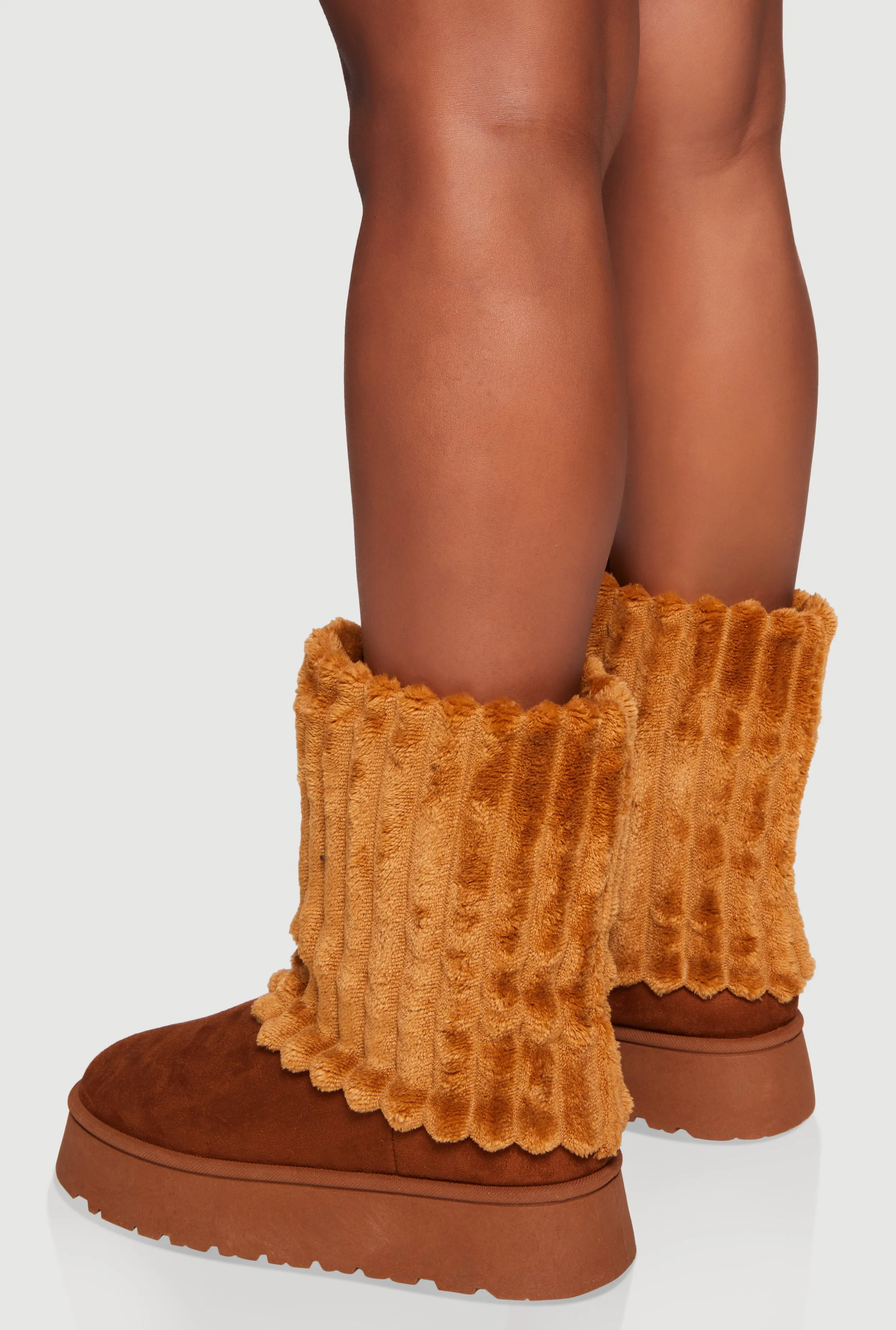 Rib Knit Faux Fur Round Toe Platform Booties sold by Rainbow product image thumbnail 3