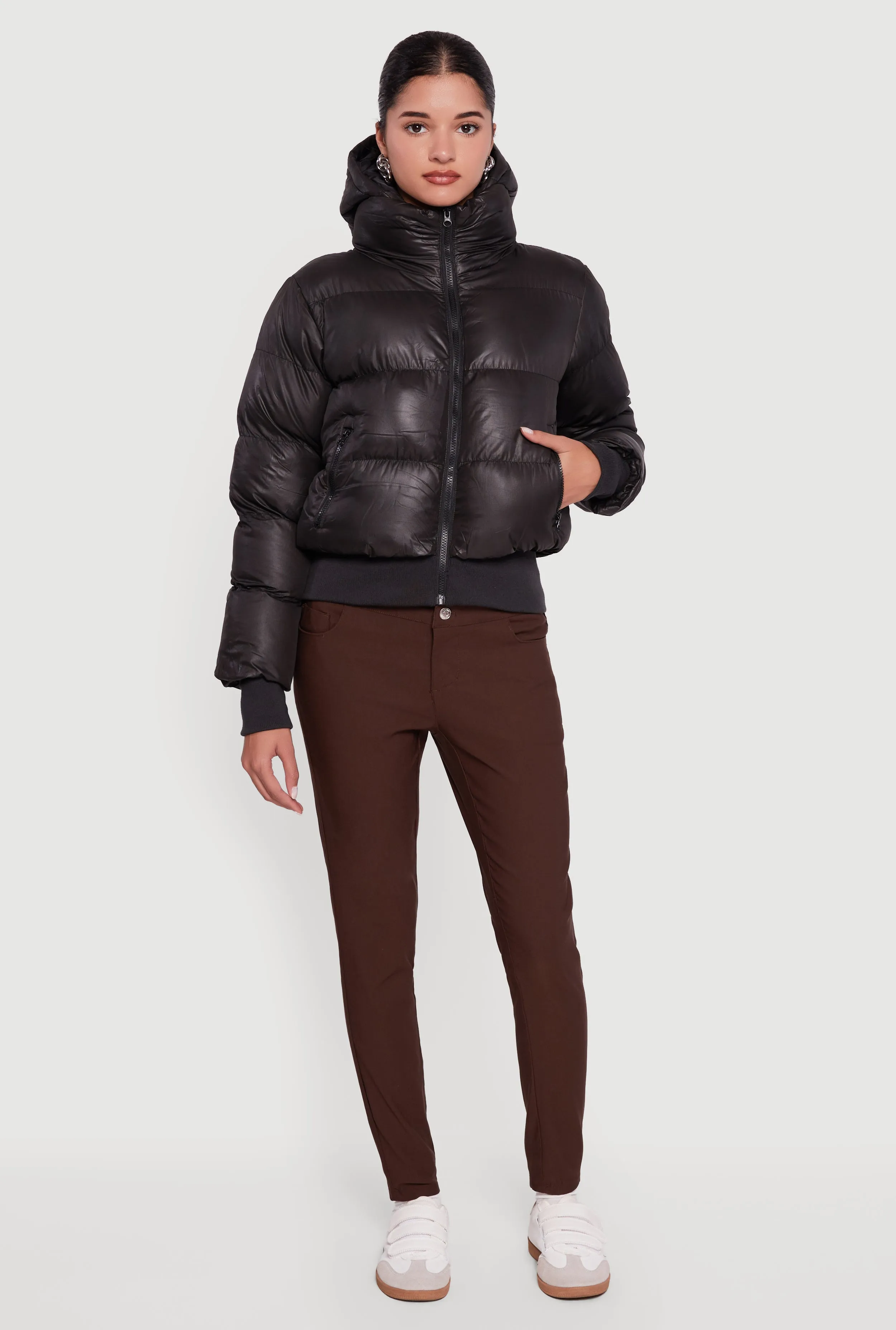 Zip Front Puffer Jacket with Removable Hood sold by Rainbow