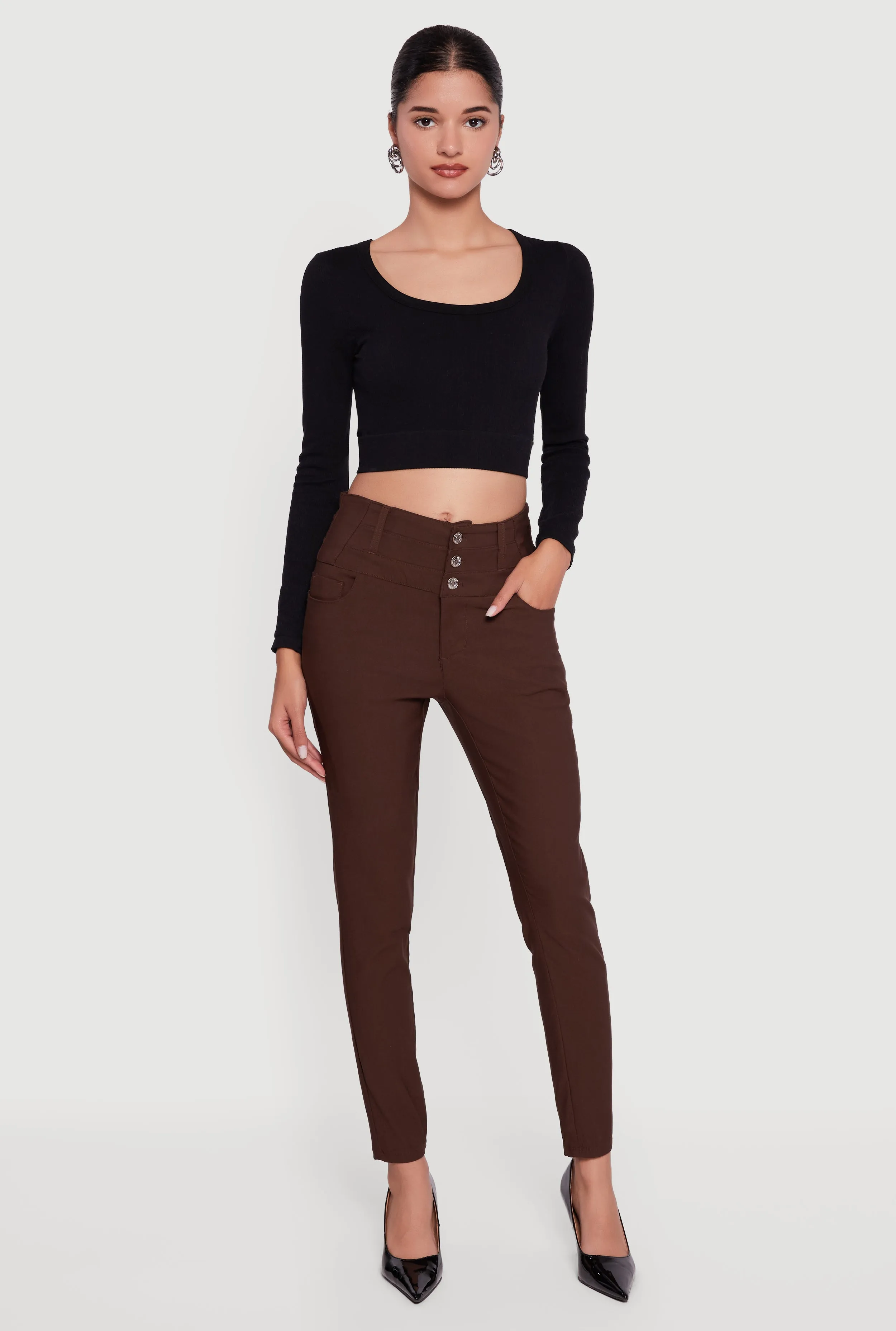 Almost Famous Three Button High Waisted Pants sold by Rainbow