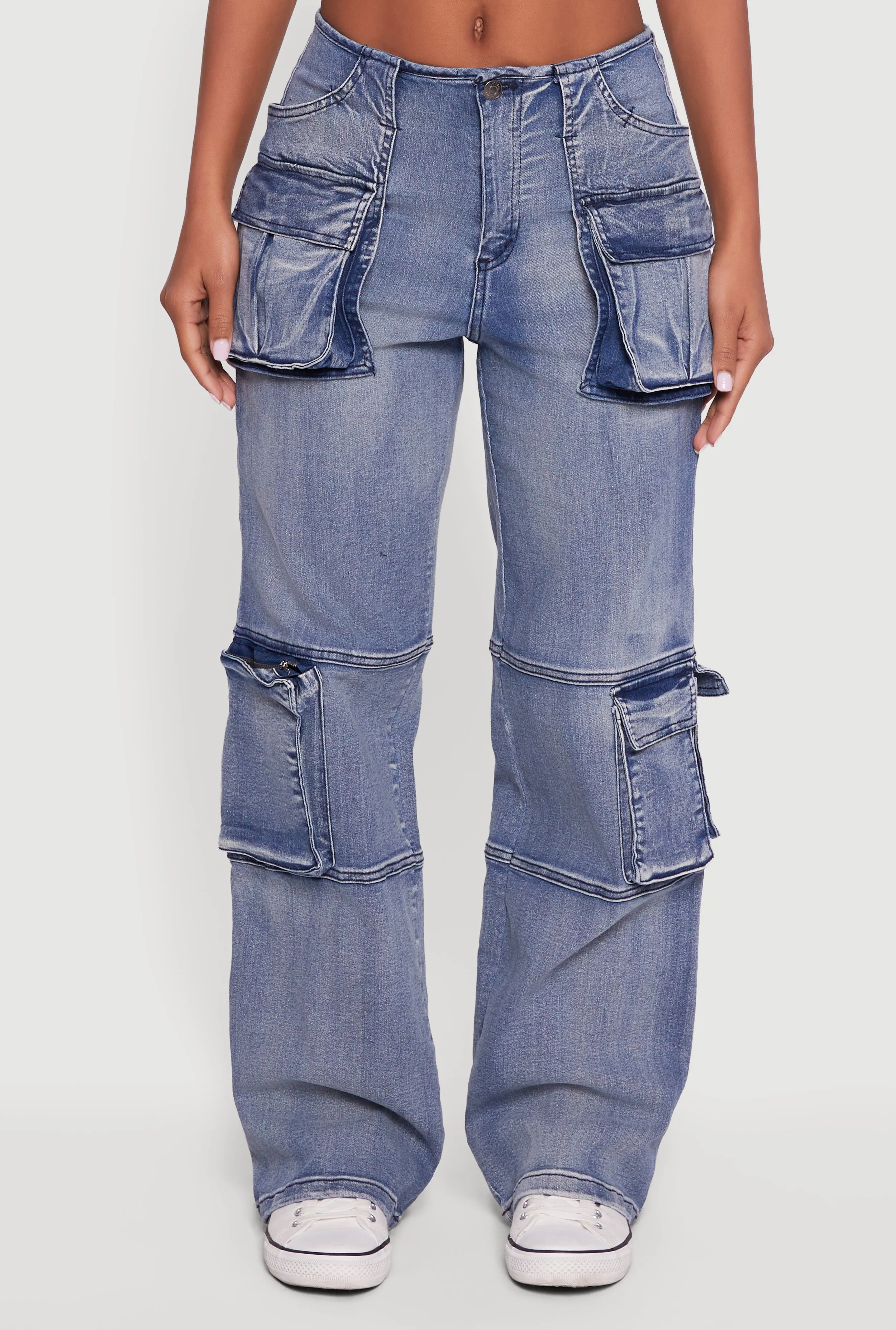 Acid Wash Mid Rise Cargo Straight-Leg Jeans sold by Rainbow product image thumbnail 5