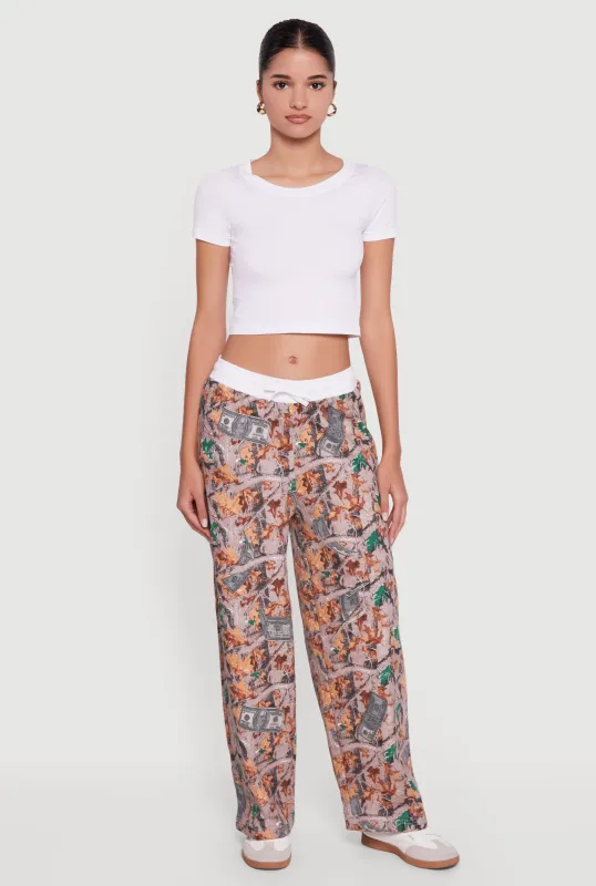 Contrast Trim Hunter Camo Wide Leg Sweatpants sold by Rainbow