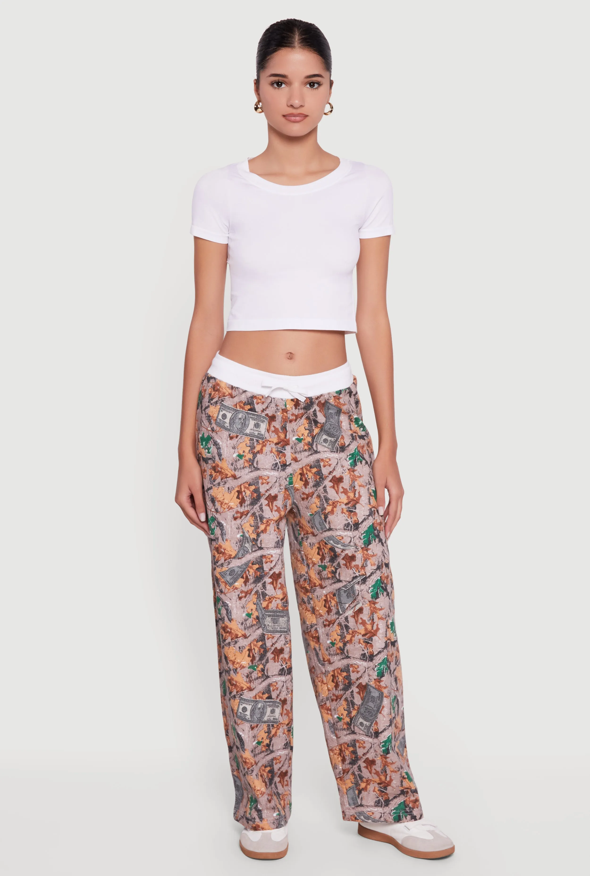 Contrast Trim Hunter Camo Wide Leg Sweatpants sold by Rainbow