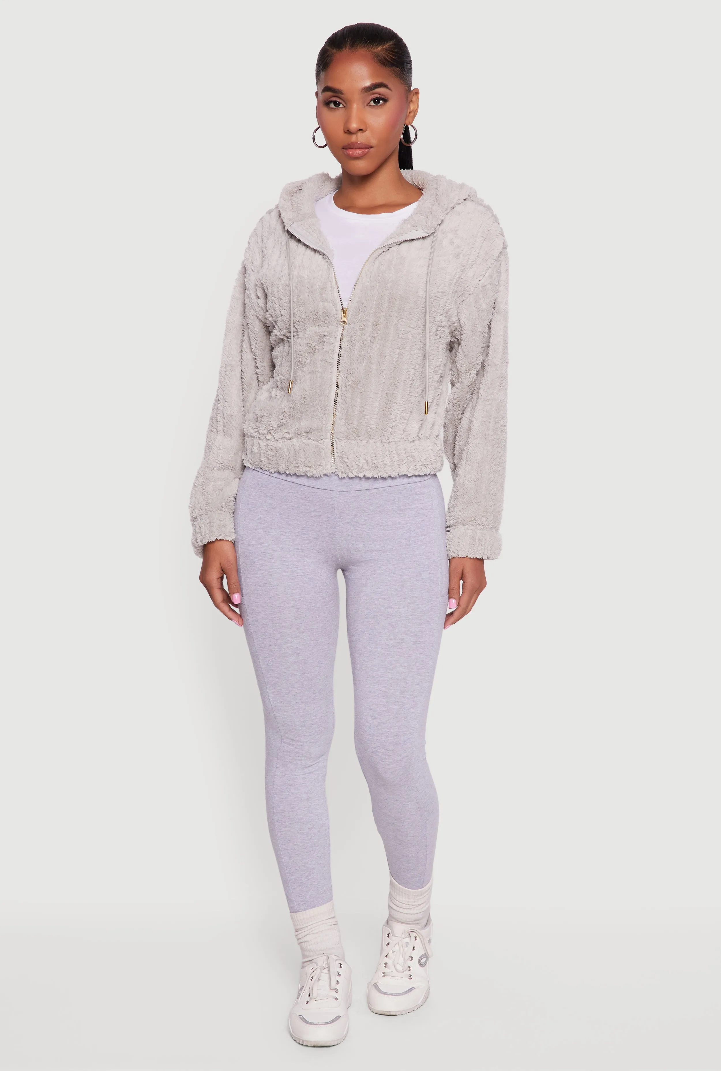 Oversized Ribbed Knit Hooded Sherpa Jacket sold by Rainbow