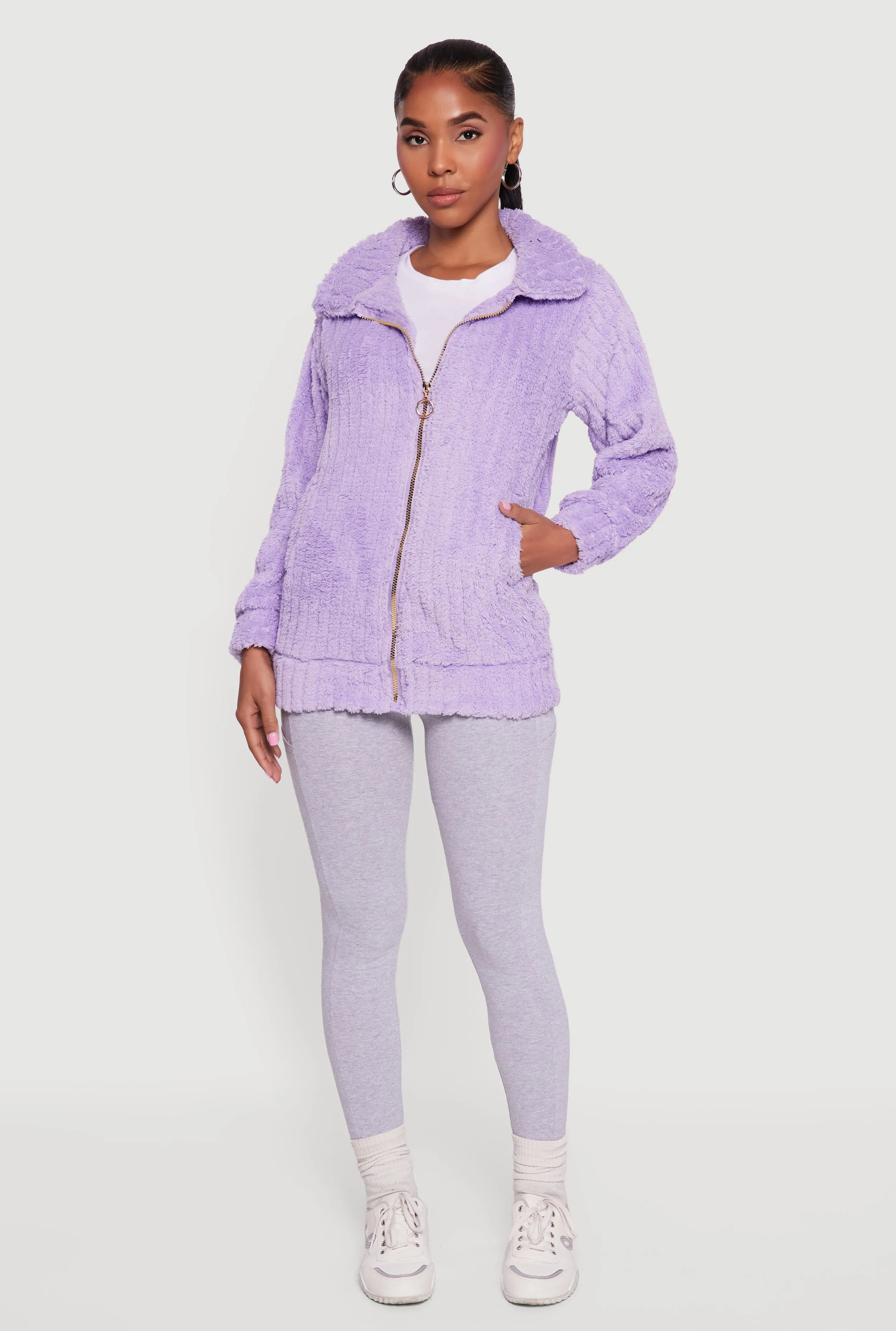 Oversized Ribbed Knit Hooded Sherpa Jacket sold by Rainbow product image thumbnail 4