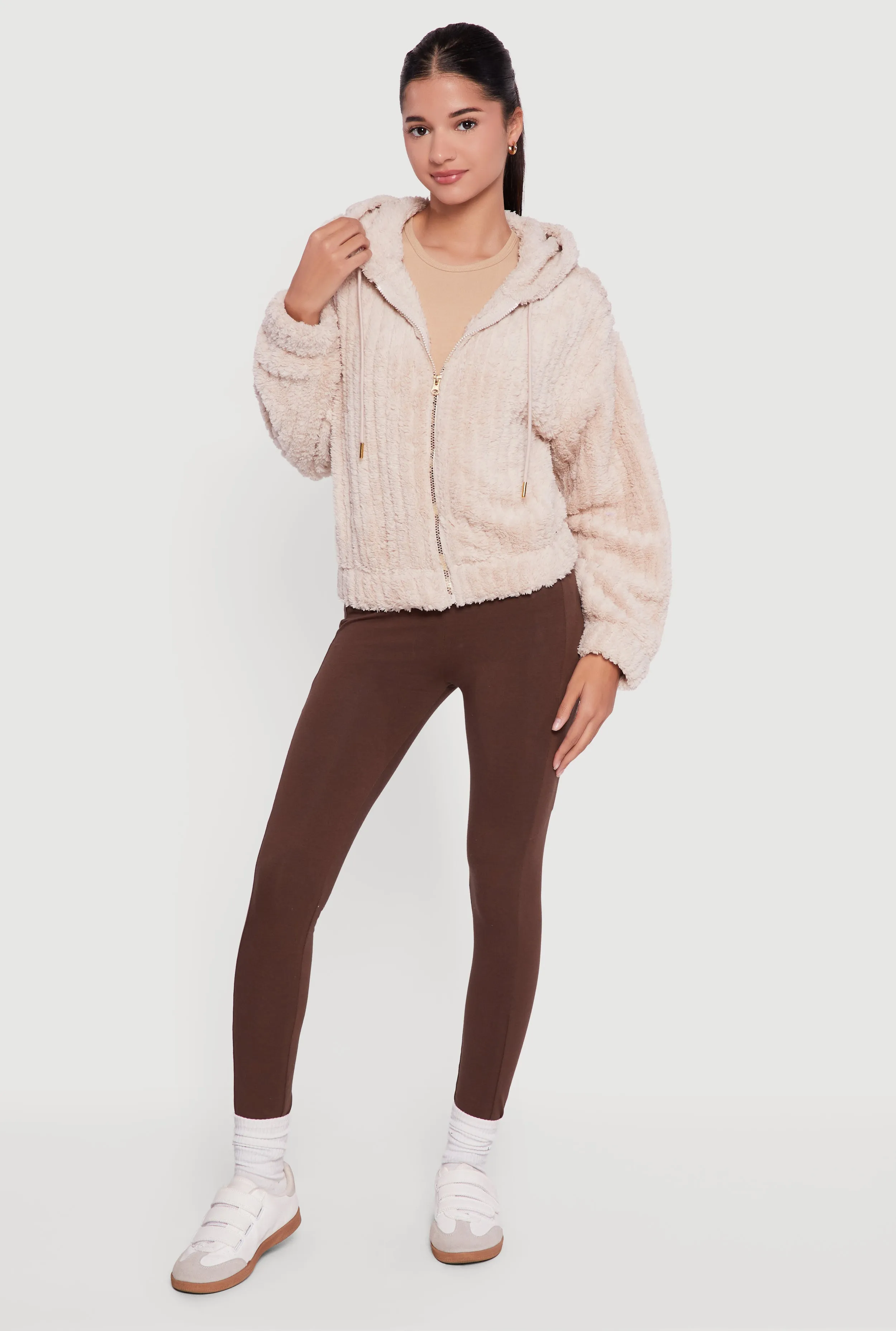 Oversized Ribbed Knit Hooded Sherpa Jacket sold by Rainbow product image thumbnail 5