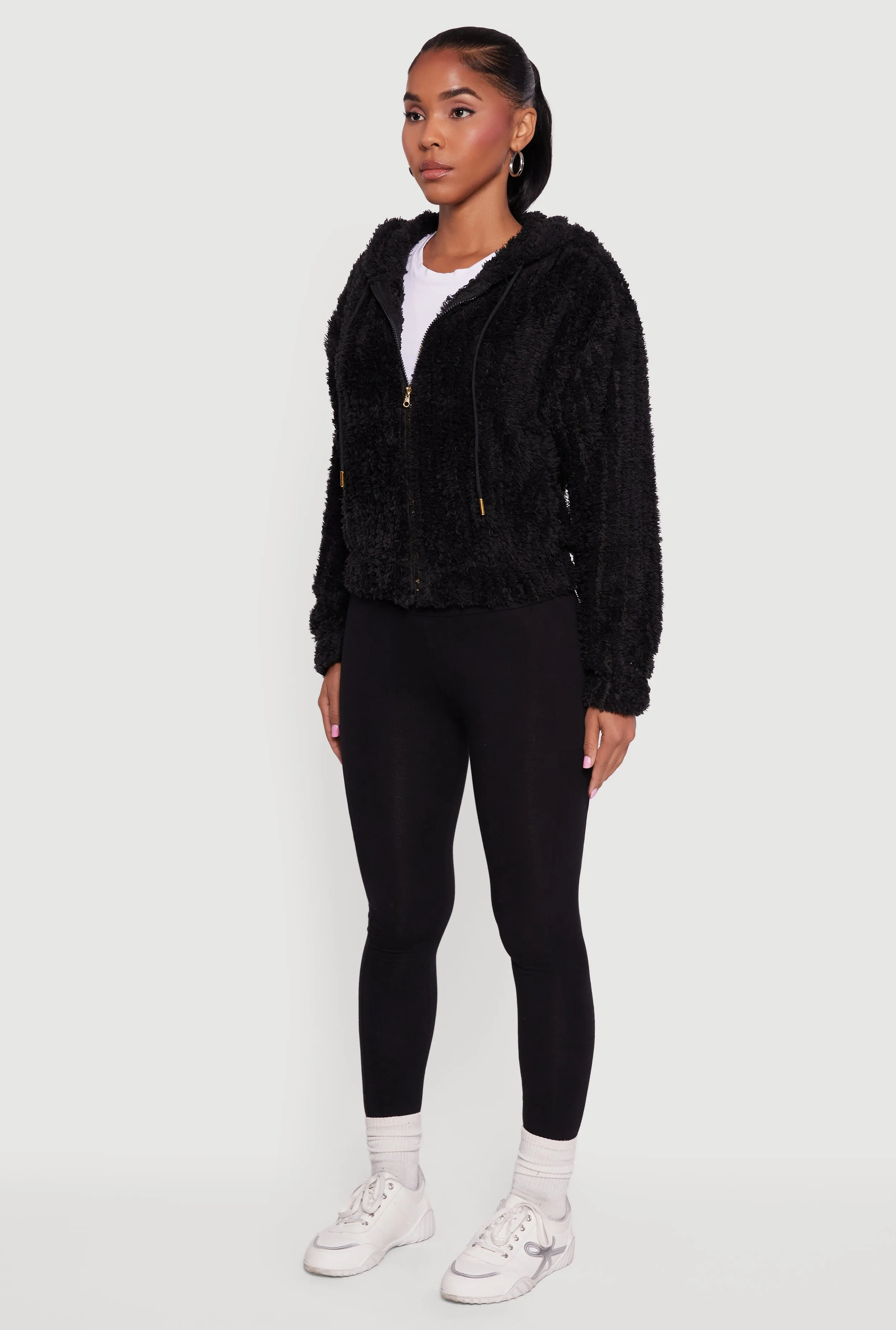 Oversized Ribbed Knit Hooded Sherpa Jacket sold by Rainbow product image thumbnail 5