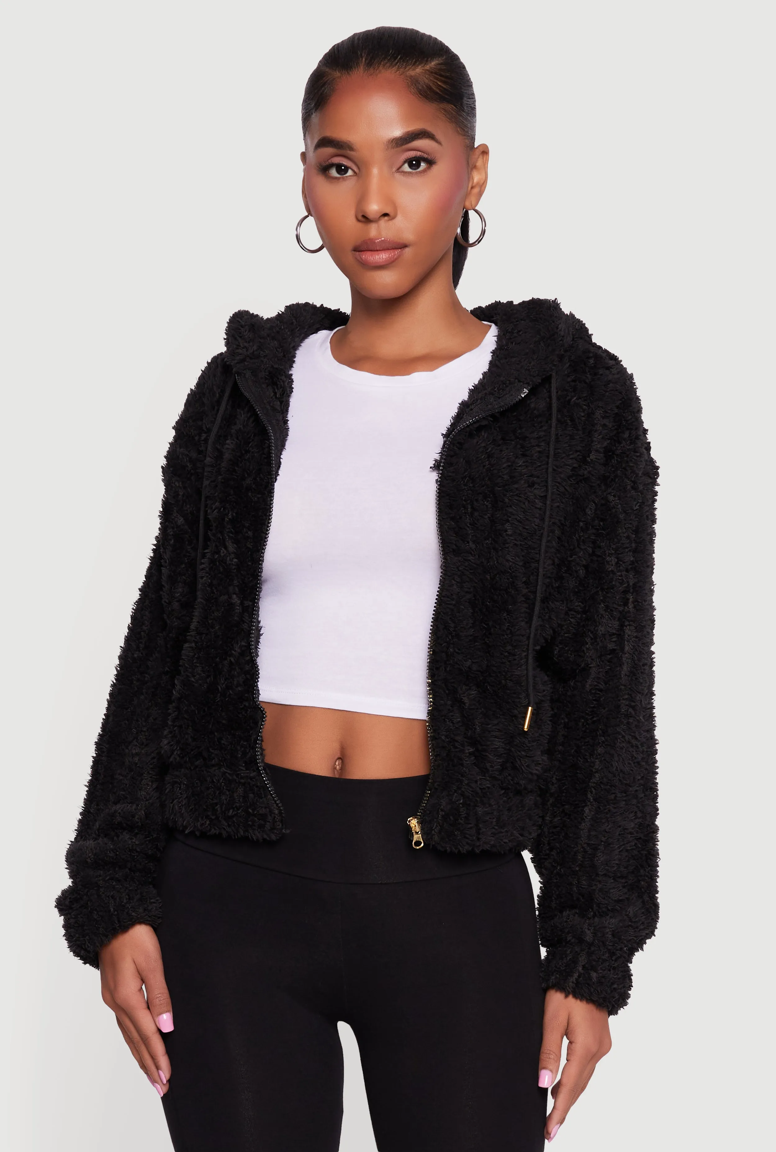 Oversized Ribbed Knit Hooded Sherpa Jacket sold by Rainbow product image thumbnail 2