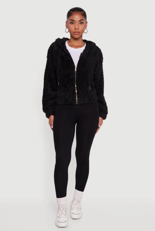 Oversized Ribbed Knit Hooded Sherpa Jacket sold by Rainbow