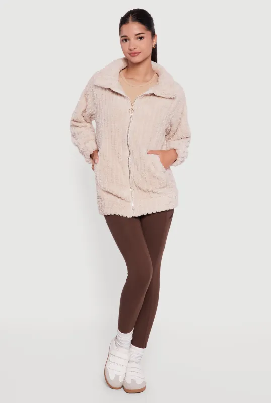 Oversized Ribbed Knit Sherpa Jacket sold by Rainbow