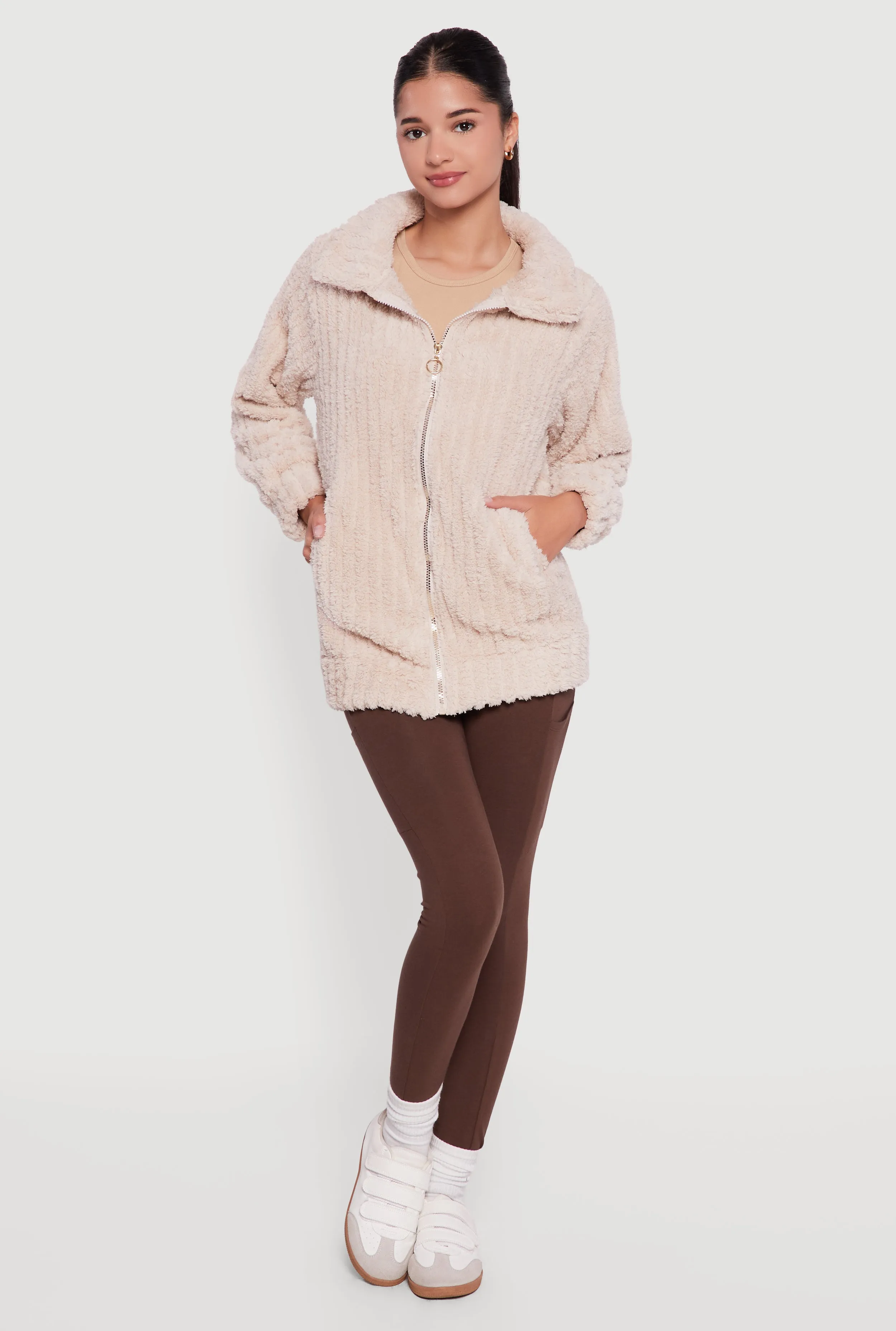 Oversized Ribbed Knit Sherpa Jacket sold by Rainbow