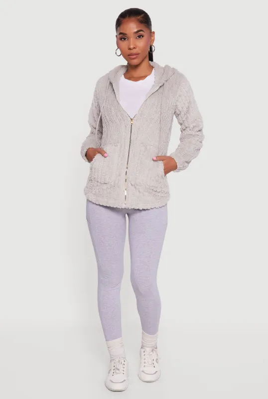 Hooded Oversized Ribbed Knit Sherpa Jacket sold by Rainbow