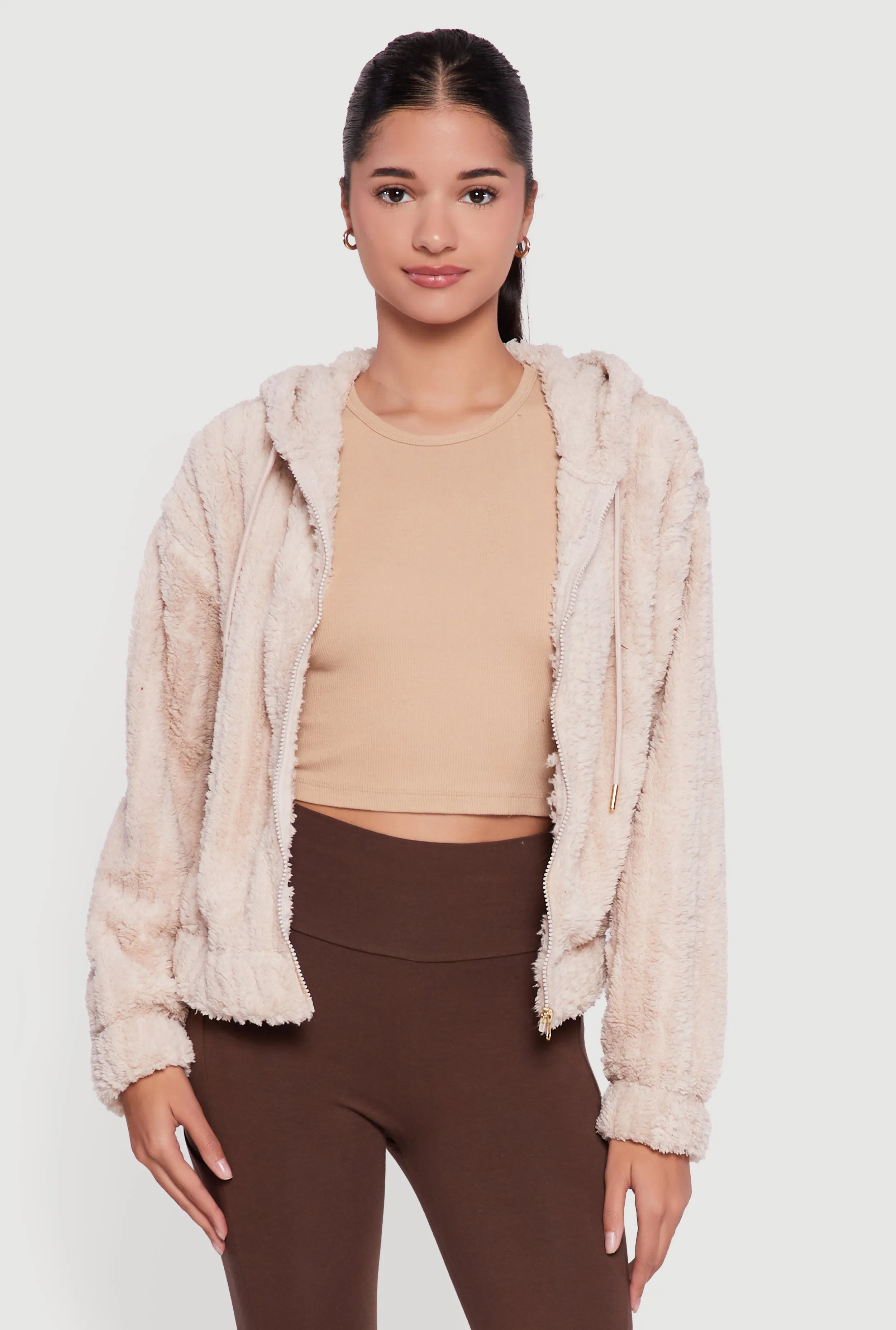 Oversized Ribbed Knit Hooded Sherpa Jacket sold by Rainbow product image thumbnail 2