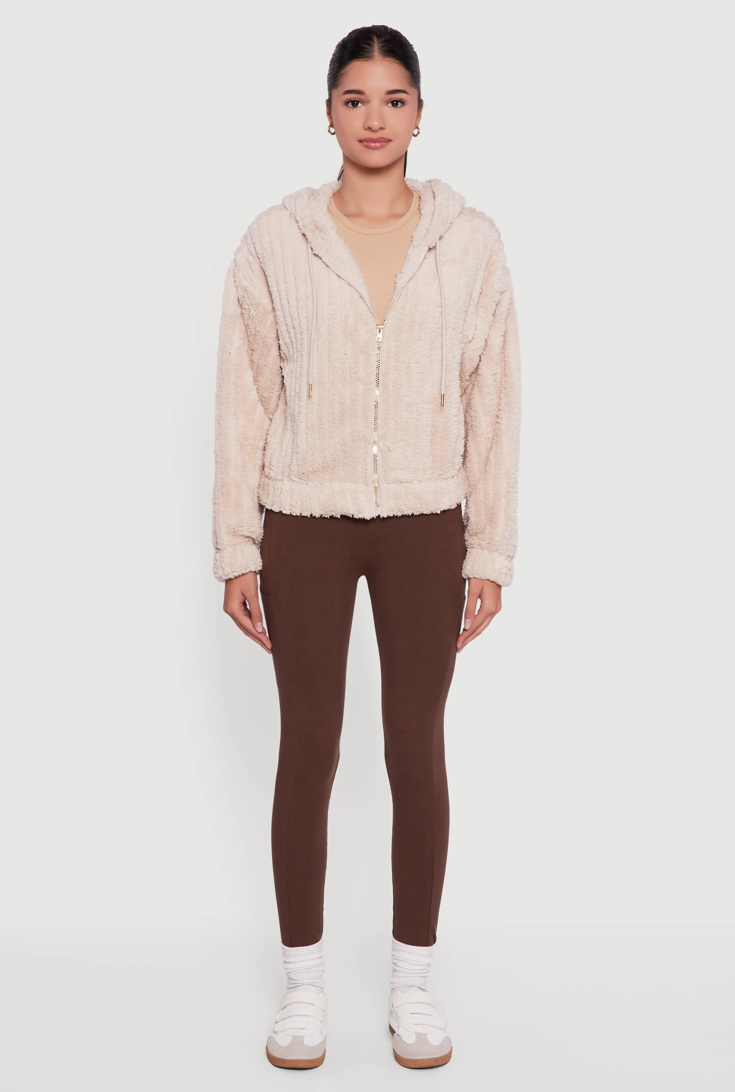 Oversized Ribbed Knit Hooded Sherpa Jacket sold by Rainbow product image thumbnail 3