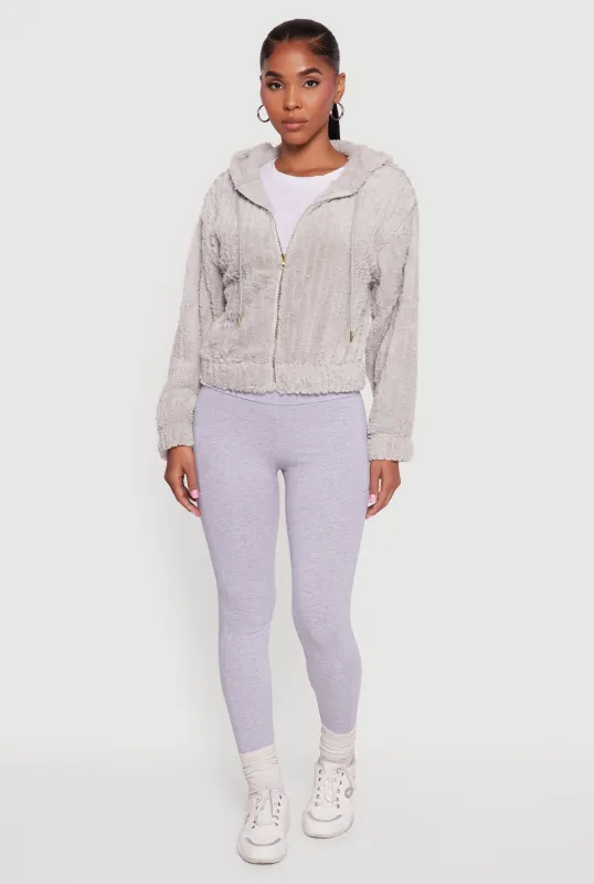 Oversized Ribbed Knit Hooded Sherpa Jacket sold by Rainbow