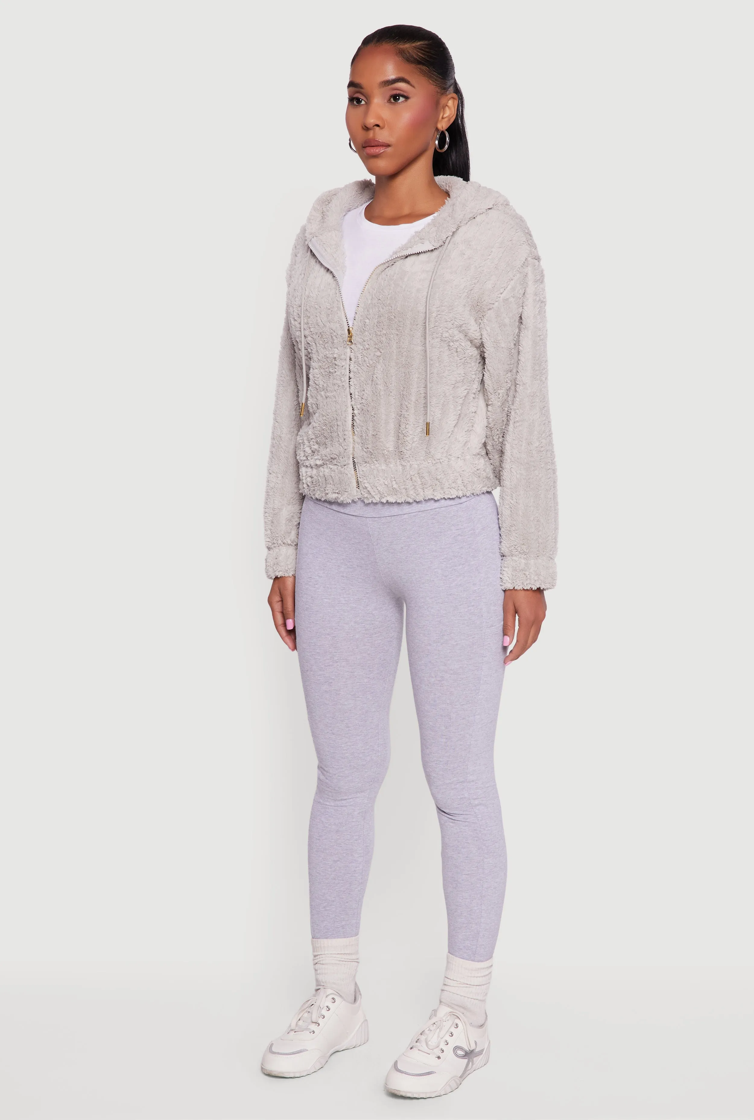 Oversized Ribbed Knit Hooded Sherpa Jacket sold by Rainbow product image thumbnail 5