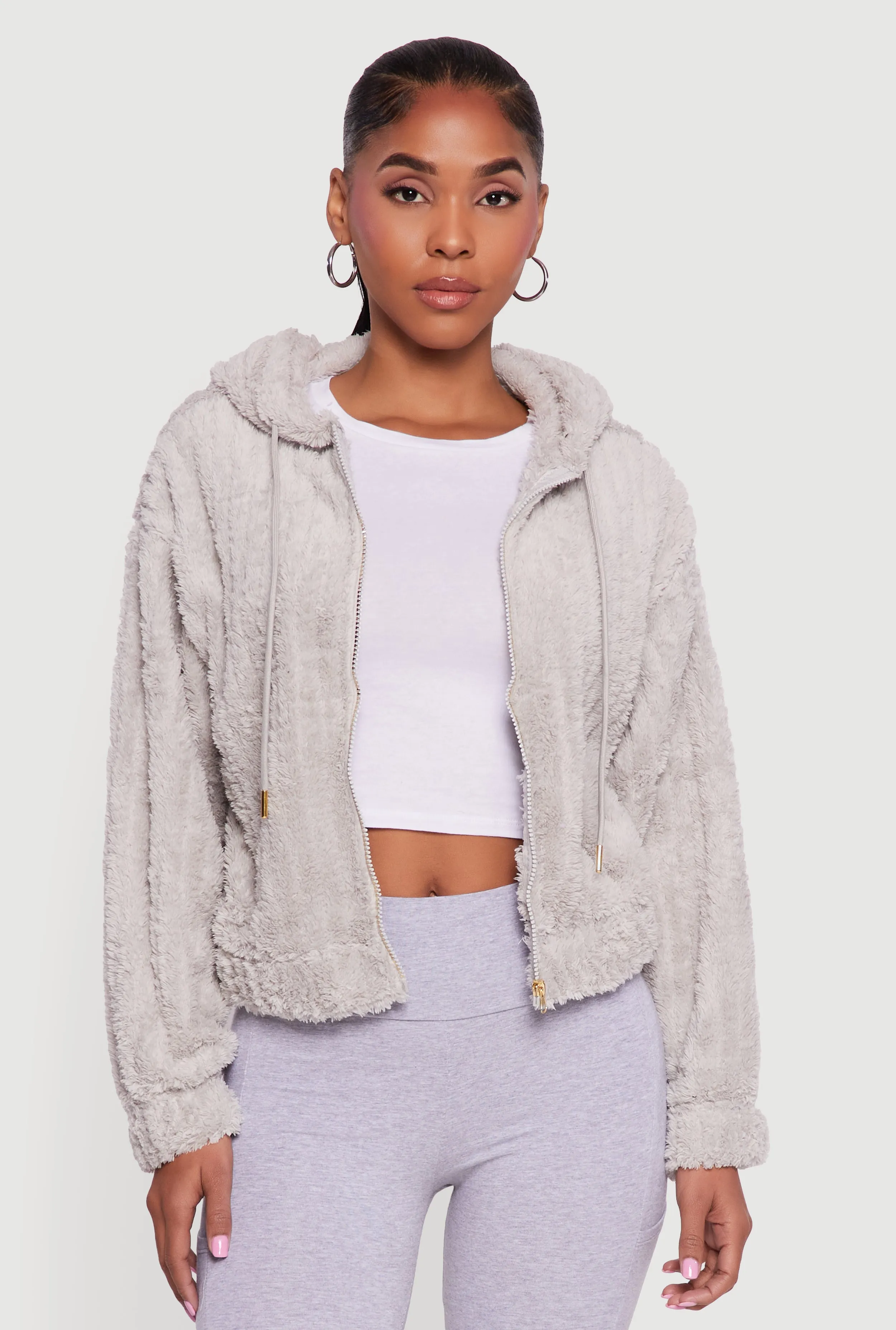 Oversized Ribbed Knit Hooded Sherpa Jacket sold by Rainbow product image thumbnail 2