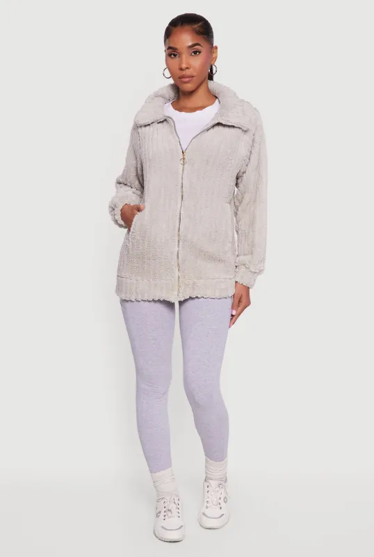 Oversized Ribbed Knit Sherpa Jacket sold by Rainbow