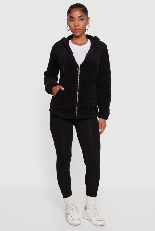 Hooded Oversized Ribbed Knit Sherpa Jacket sold by Rainbow