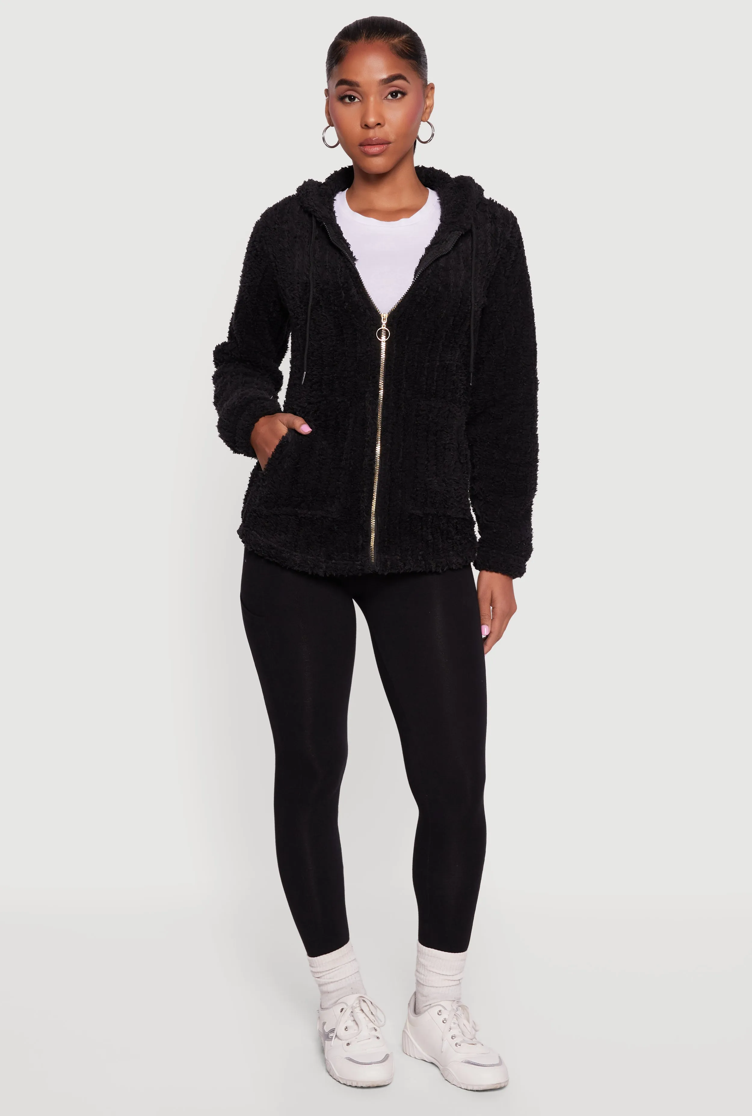 Hooded Oversized Ribbed Knit Sherpa Jacket sold by Rainbow