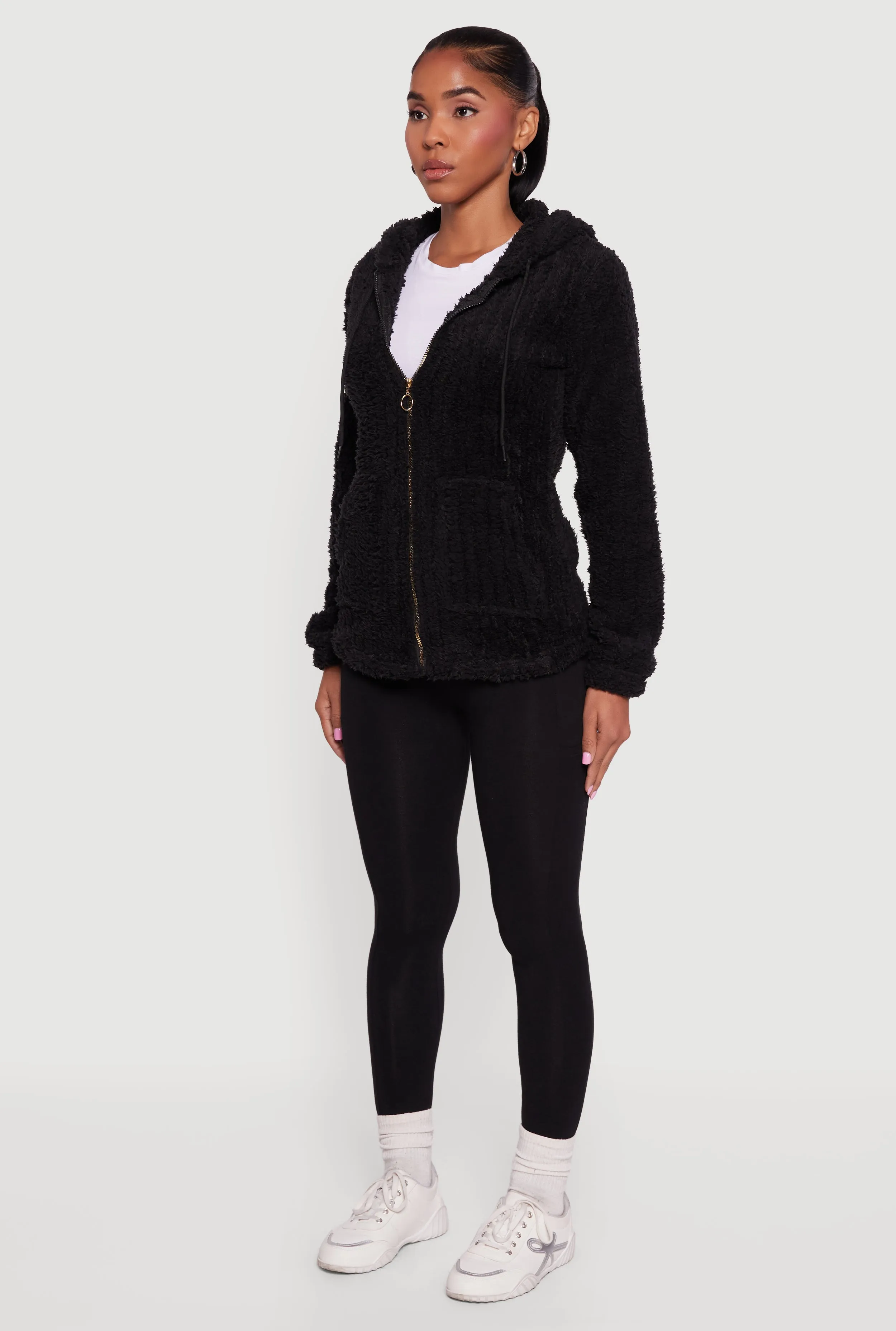 Hooded Oversized Ribbed Knit Sherpa Jacket sold by Rainbow product image thumbnail 5