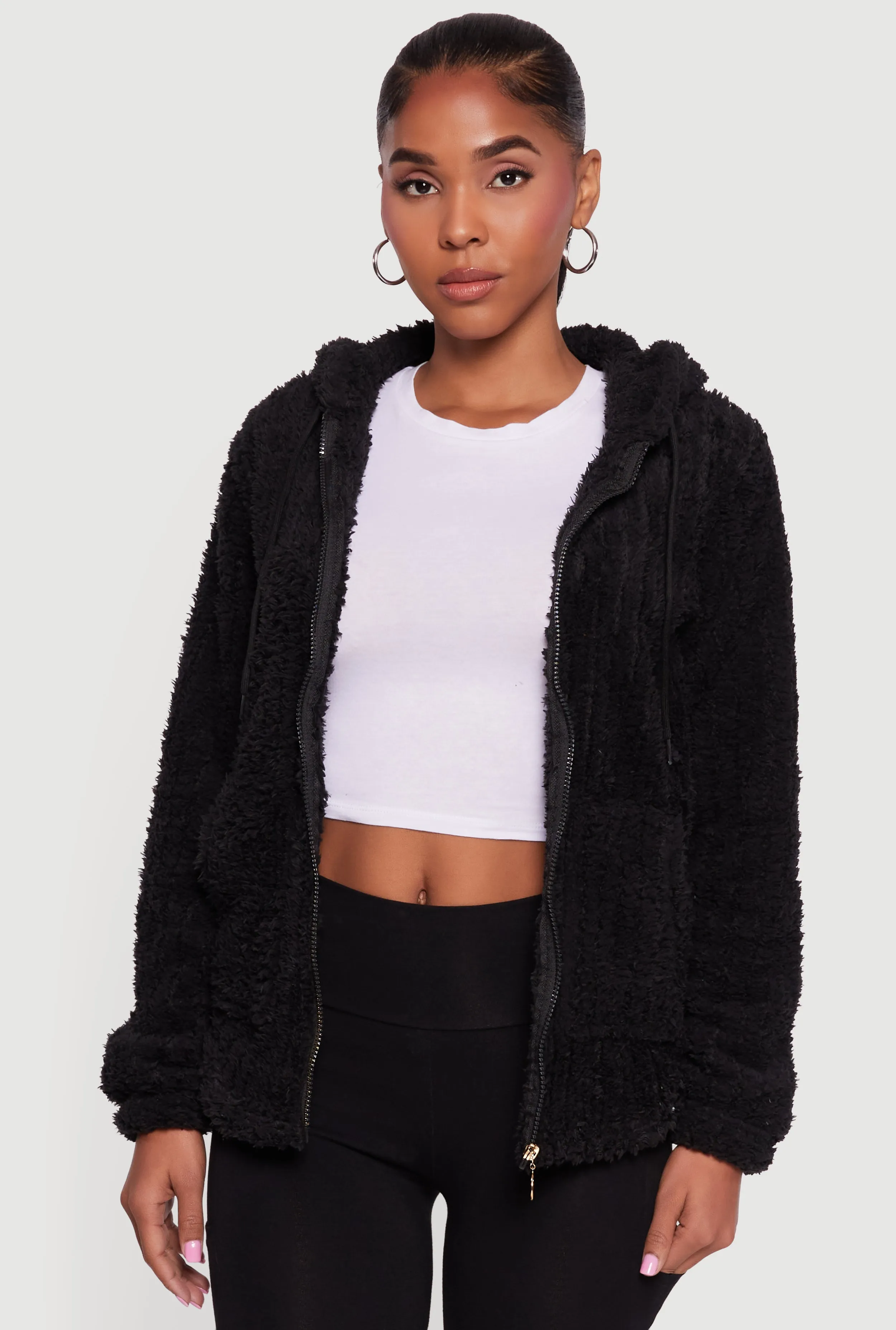 Hooded Oversized Ribbed Knit Sherpa Jacket sold by Rainbow product image thumbnail 2