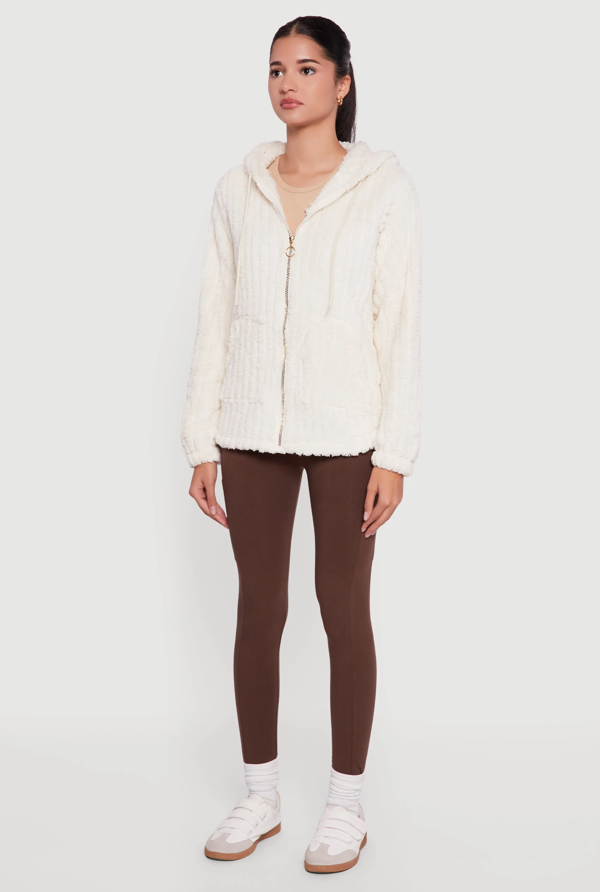 Hooded Oversized Ribbed Knit Sherpa Jacket sold by Rainbow product image thumbnail 5