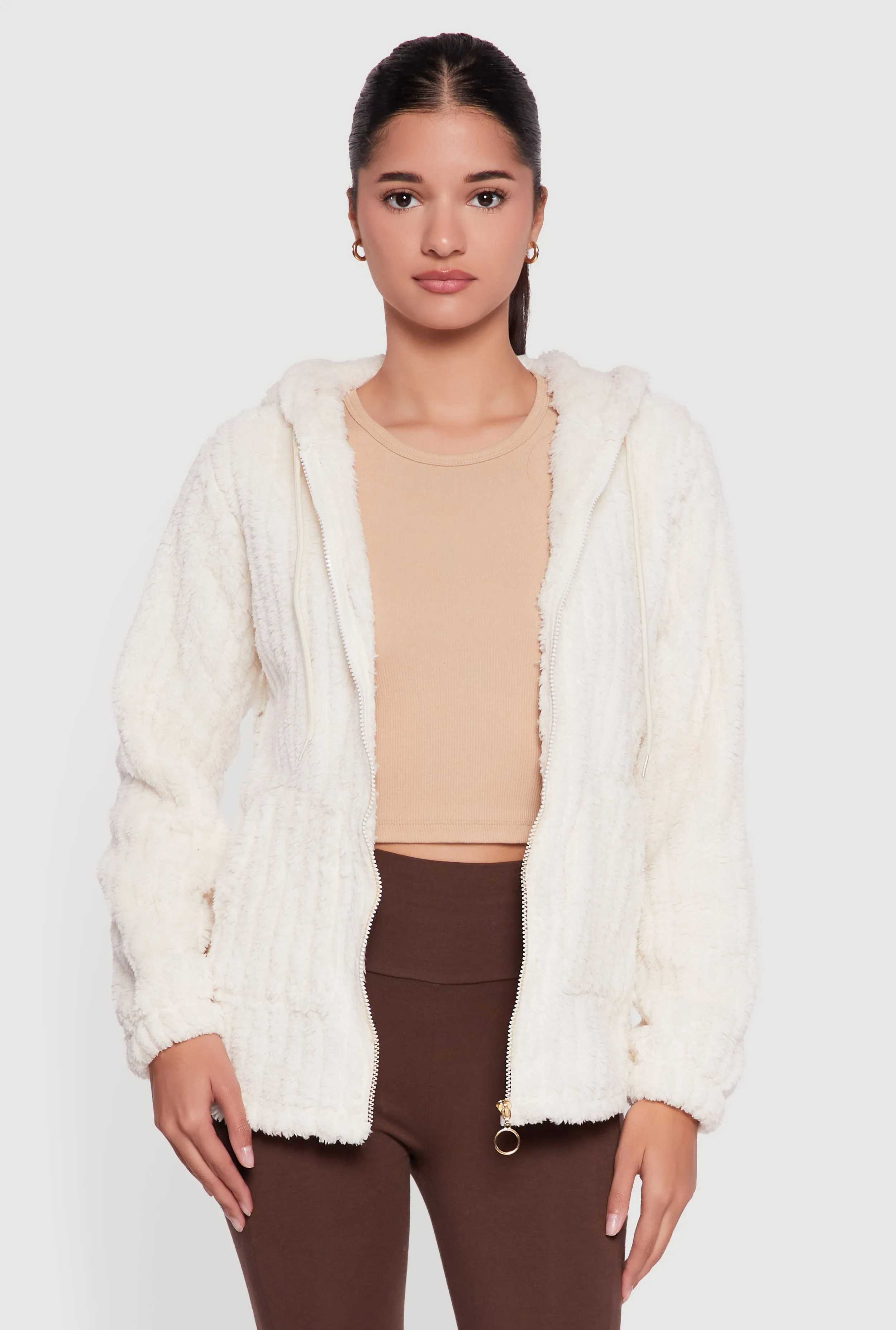 Hooded Oversized Ribbed Knit Sherpa Jacket sold by Rainbow product image thumbnail 2