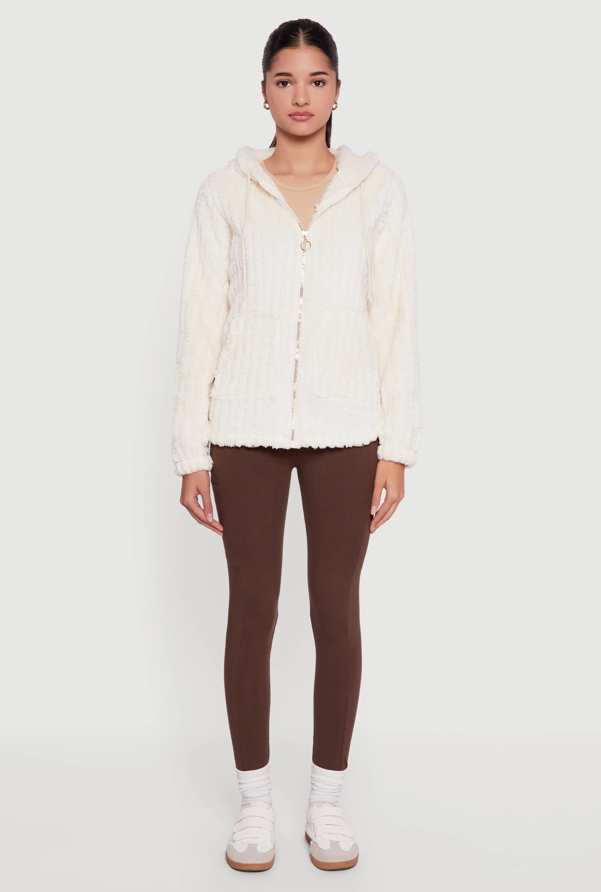 Hooded Oversized Ribbed Knit Sherpa Jacket sold by Rainbow product image thumbnail 3