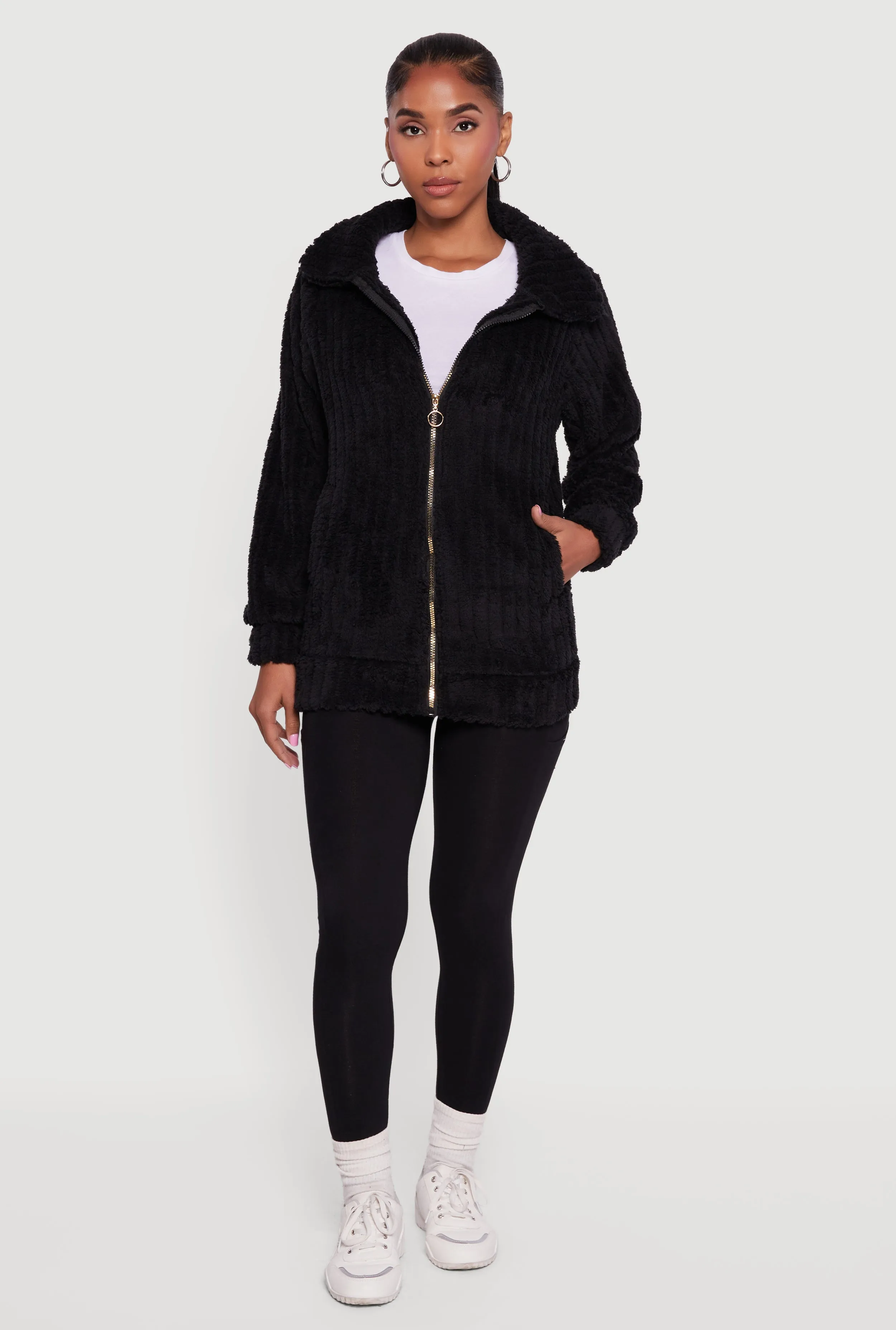 Oversized Ribbed Knit Sherpa Jacket sold by Rainbow