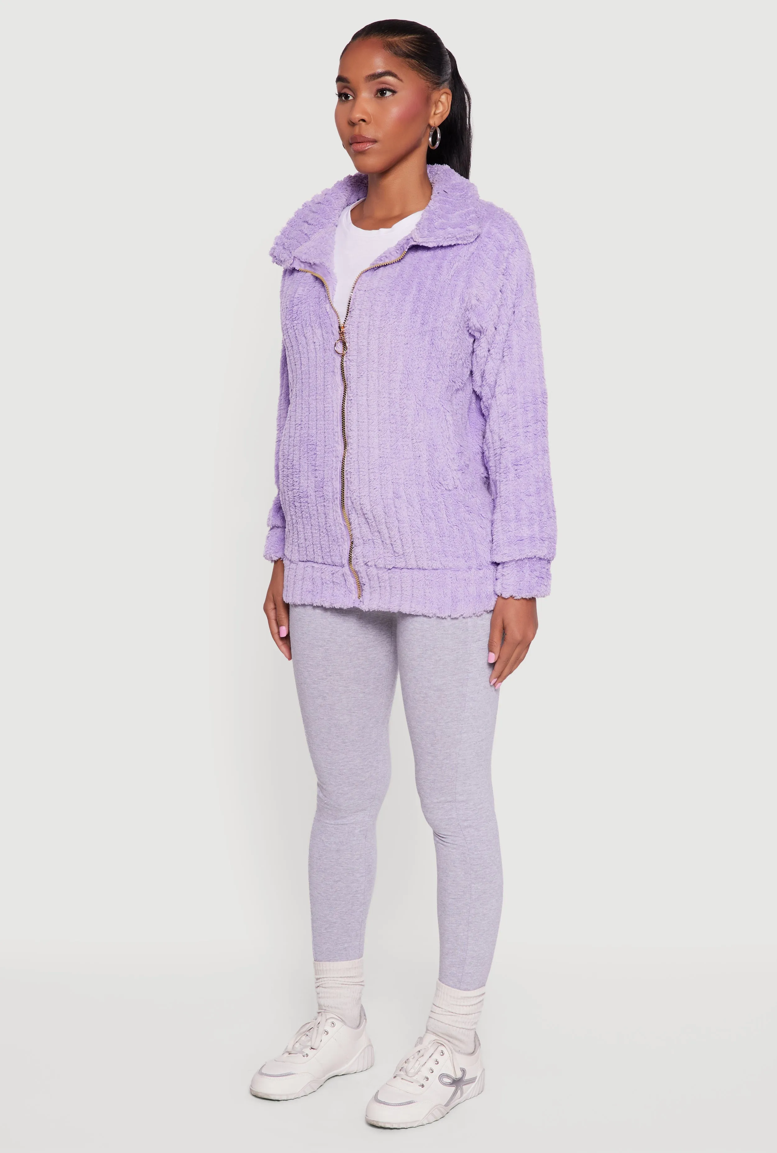 Oversized Ribbed Knit Hooded Sherpa Jacket sold by Rainbow product image thumbnail 5