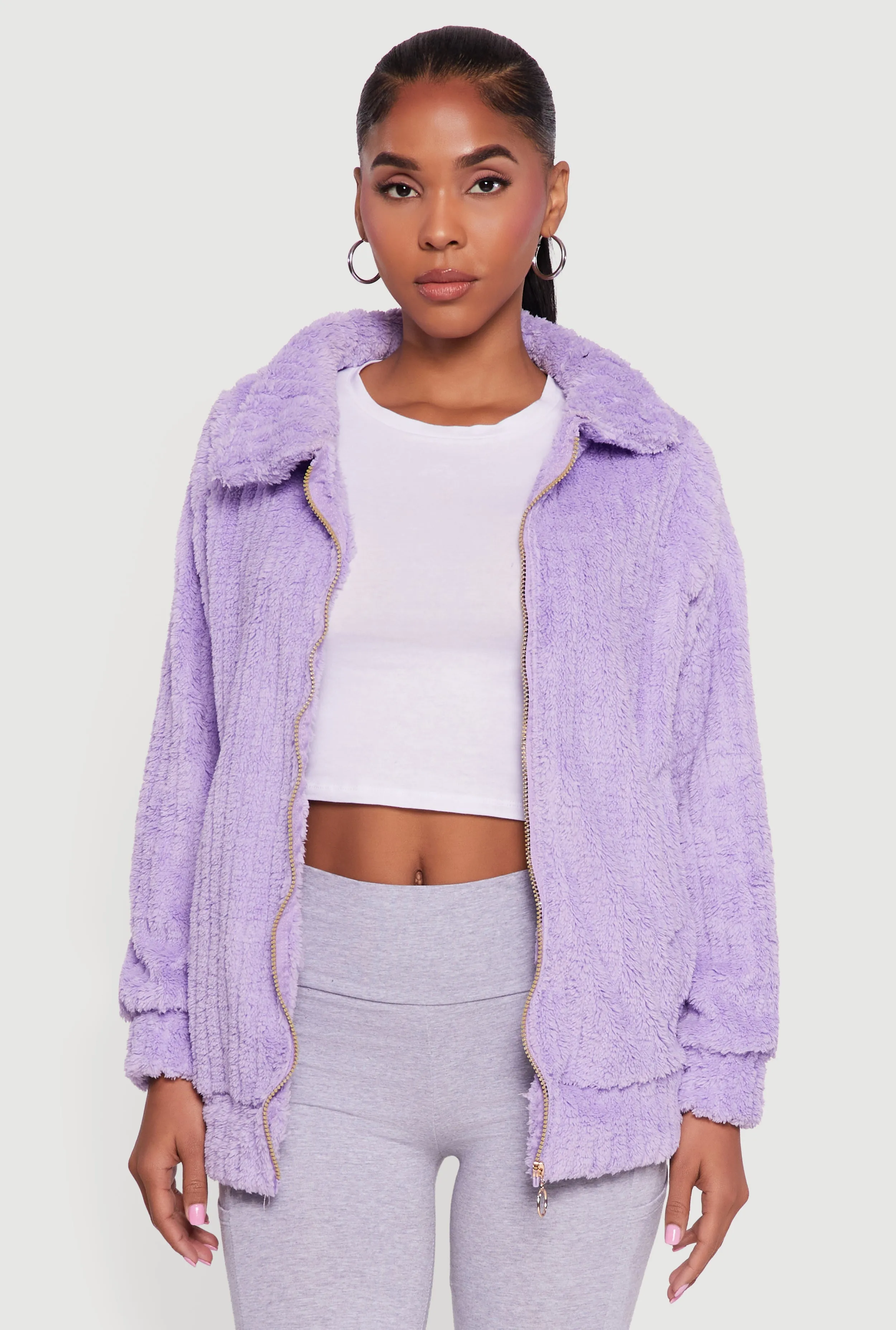 Oversized Ribbed Knit Hooded Sherpa Jacket sold by Rainbow product image thumbnail 2