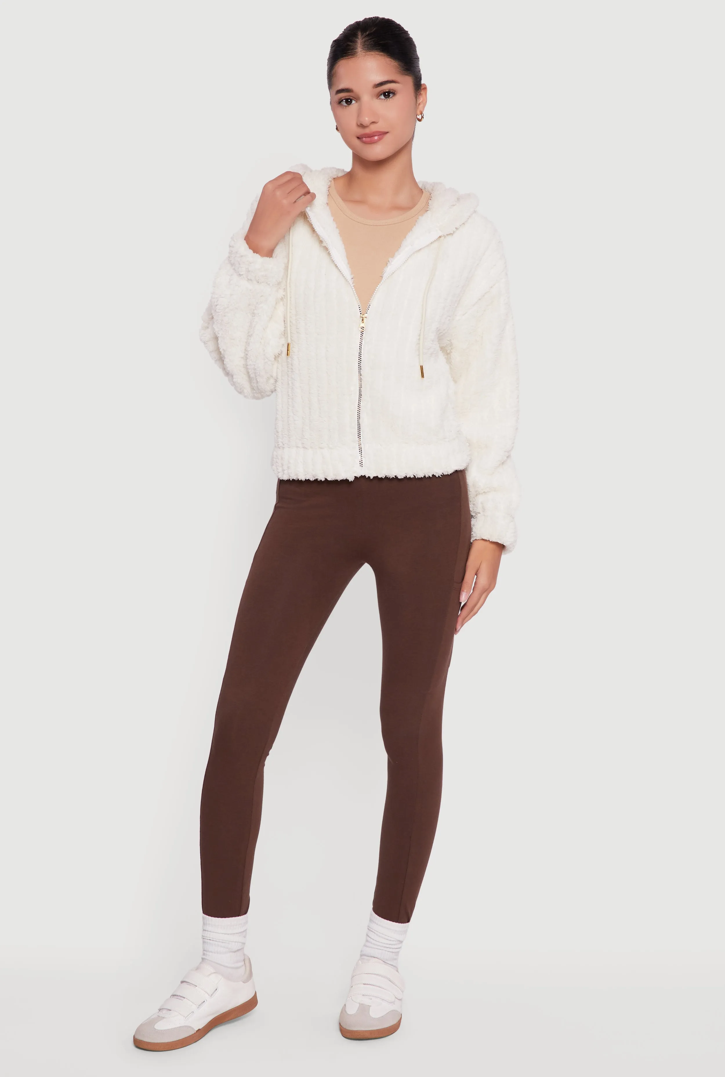 Oversized Ribbed Knit Hooded Sherpa Jacket sold by Rainbow