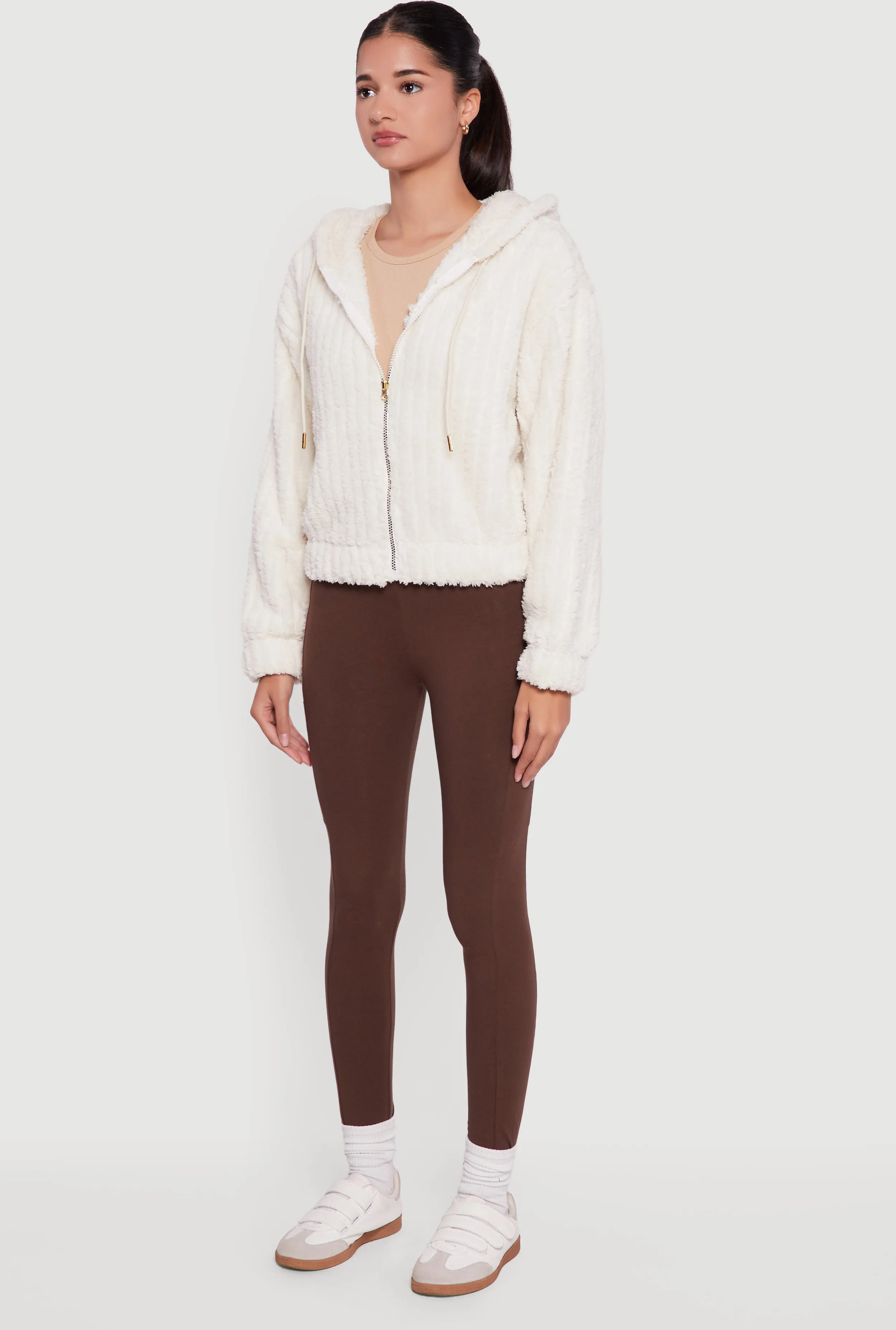 Oversized Ribbed Knit Hooded Sherpa Jacket sold by Rainbow product image thumbnail 5