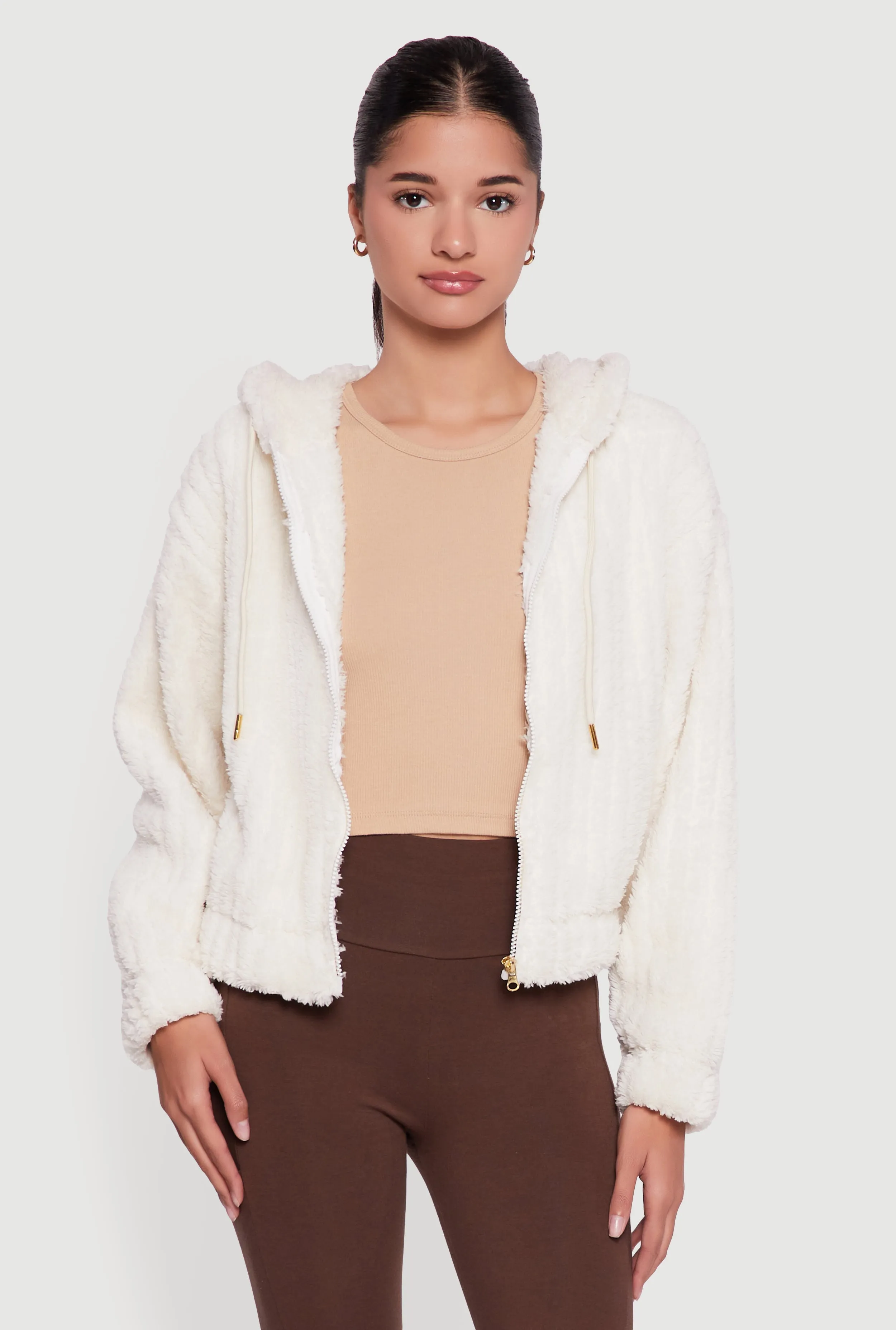 Oversized Ribbed Knit Hooded Sherpa Jacket sold by Rainbow product image thumbnail 2
