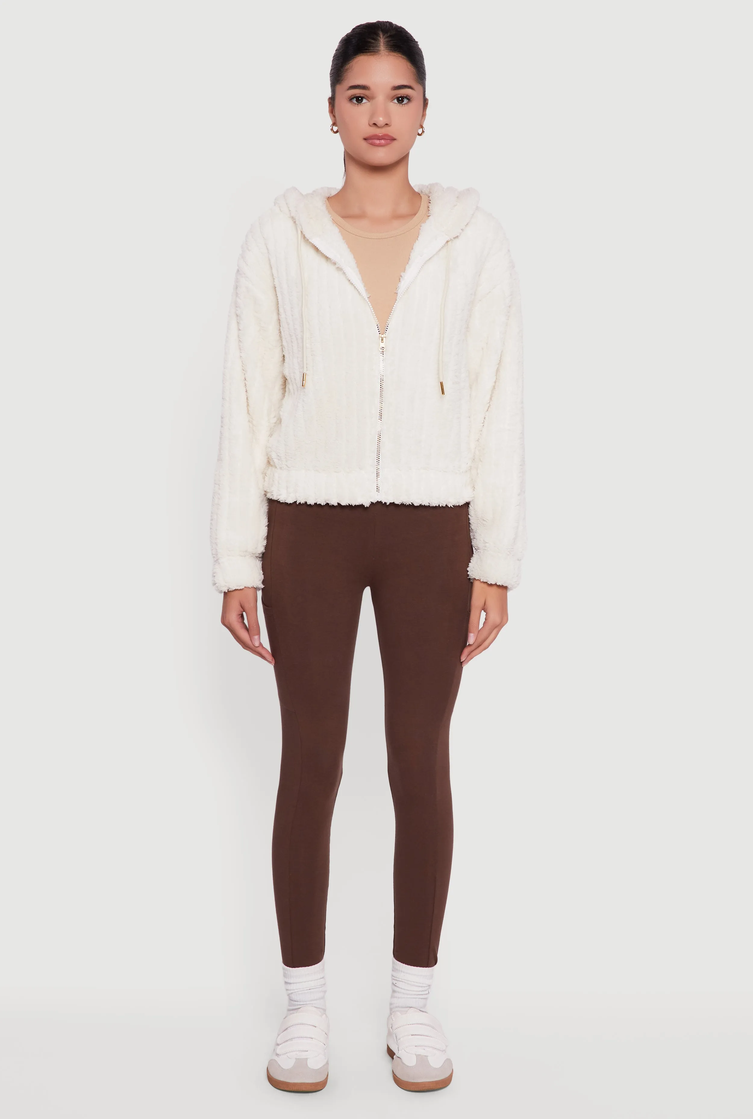 Oversized Ribbed Knit Hooded Sherpa Jacket sold by Rainbow product image thumbnail 3