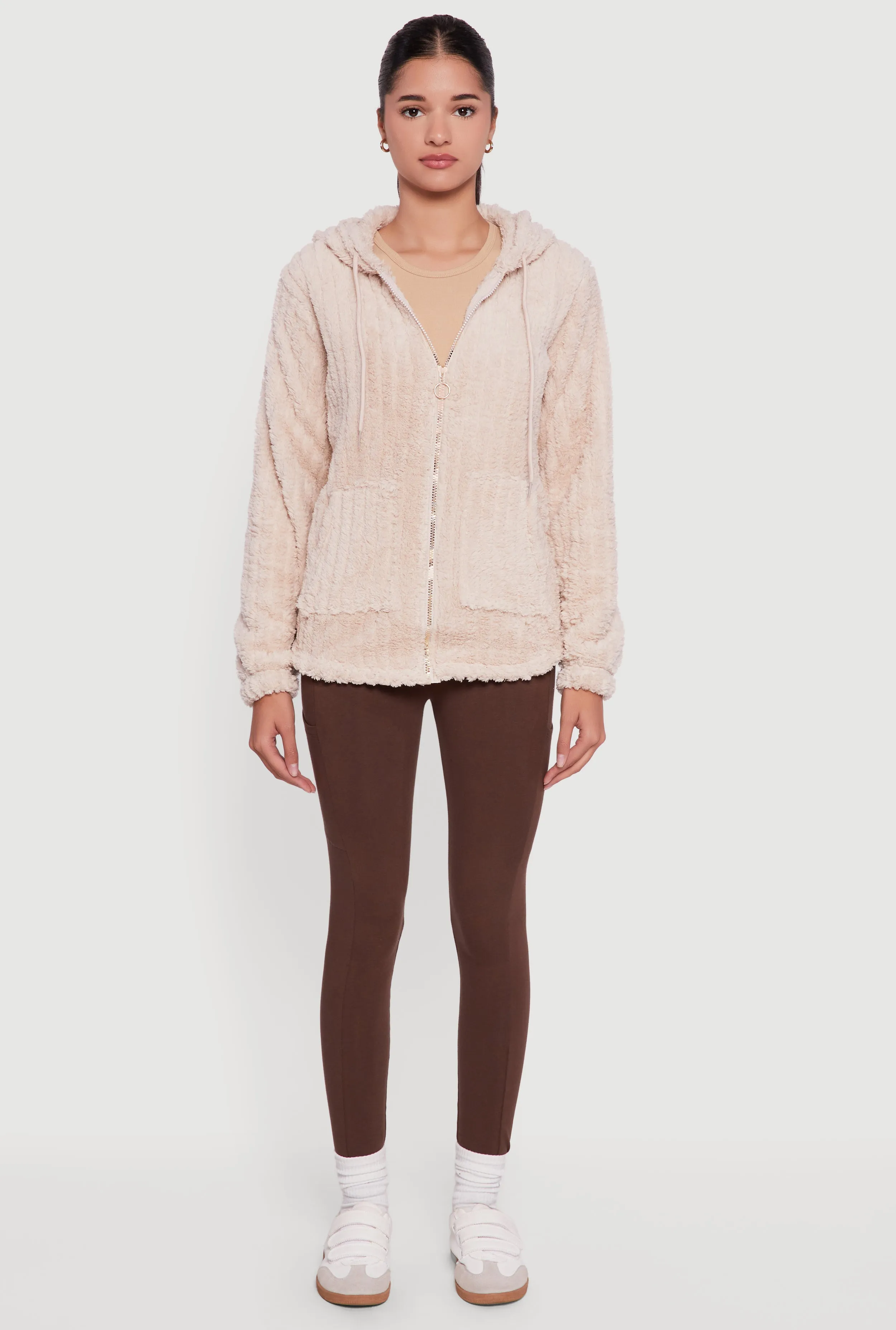 Hooded Oversized Ribbed Knit Sherpa Jacket sold by Rainbow product image thumbnail 3