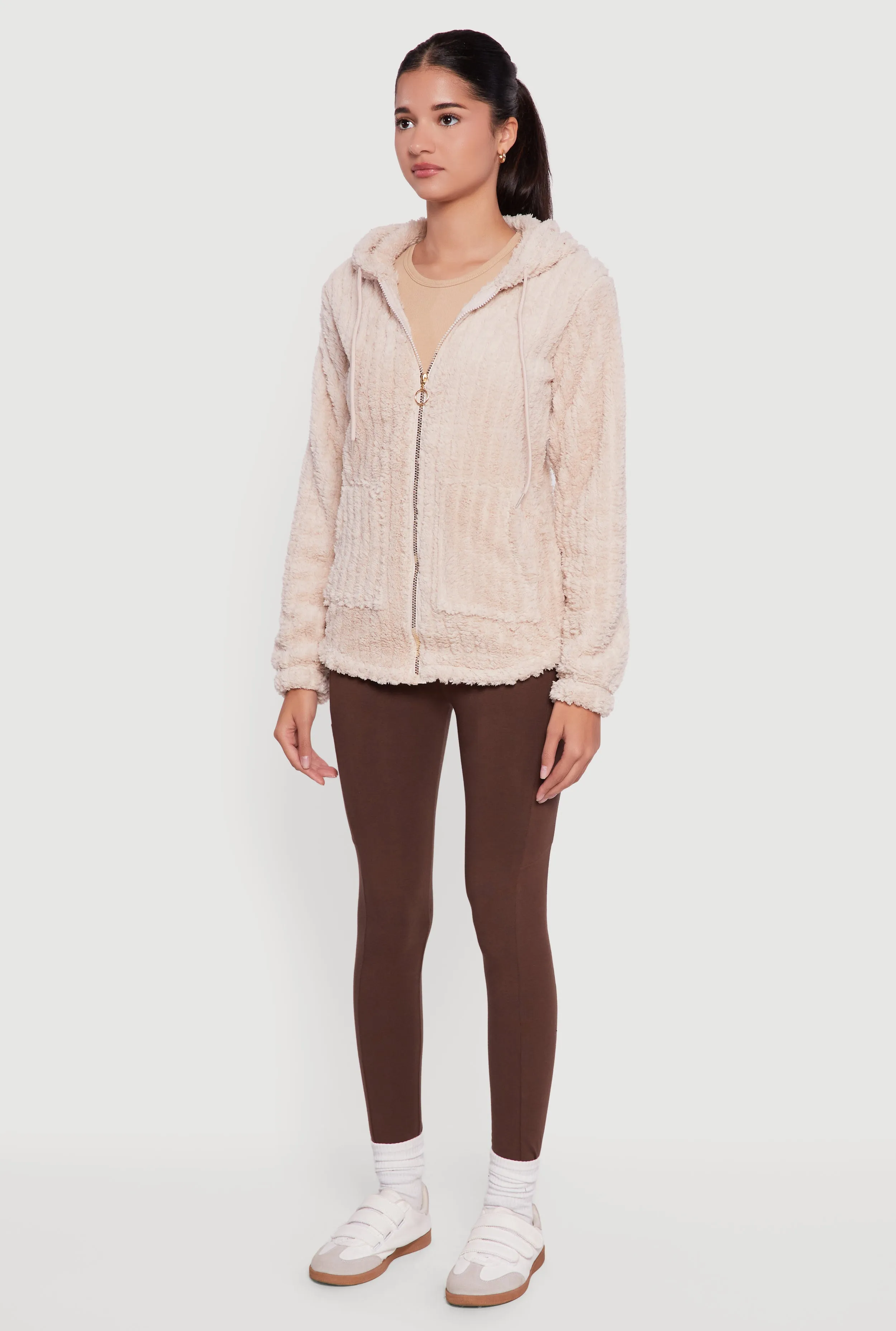 Hooded Oversized Ribbed Knit Sherpa Jacket sold by Rainbow product image thumbnail 5